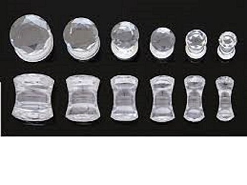 Natural Clear Quartz Stone Double Flared Plugs (1 Pair) - Organic Diamond Cut Ear Gauges for Stretching - Perfect for Body Jewelry & Boho Fashion