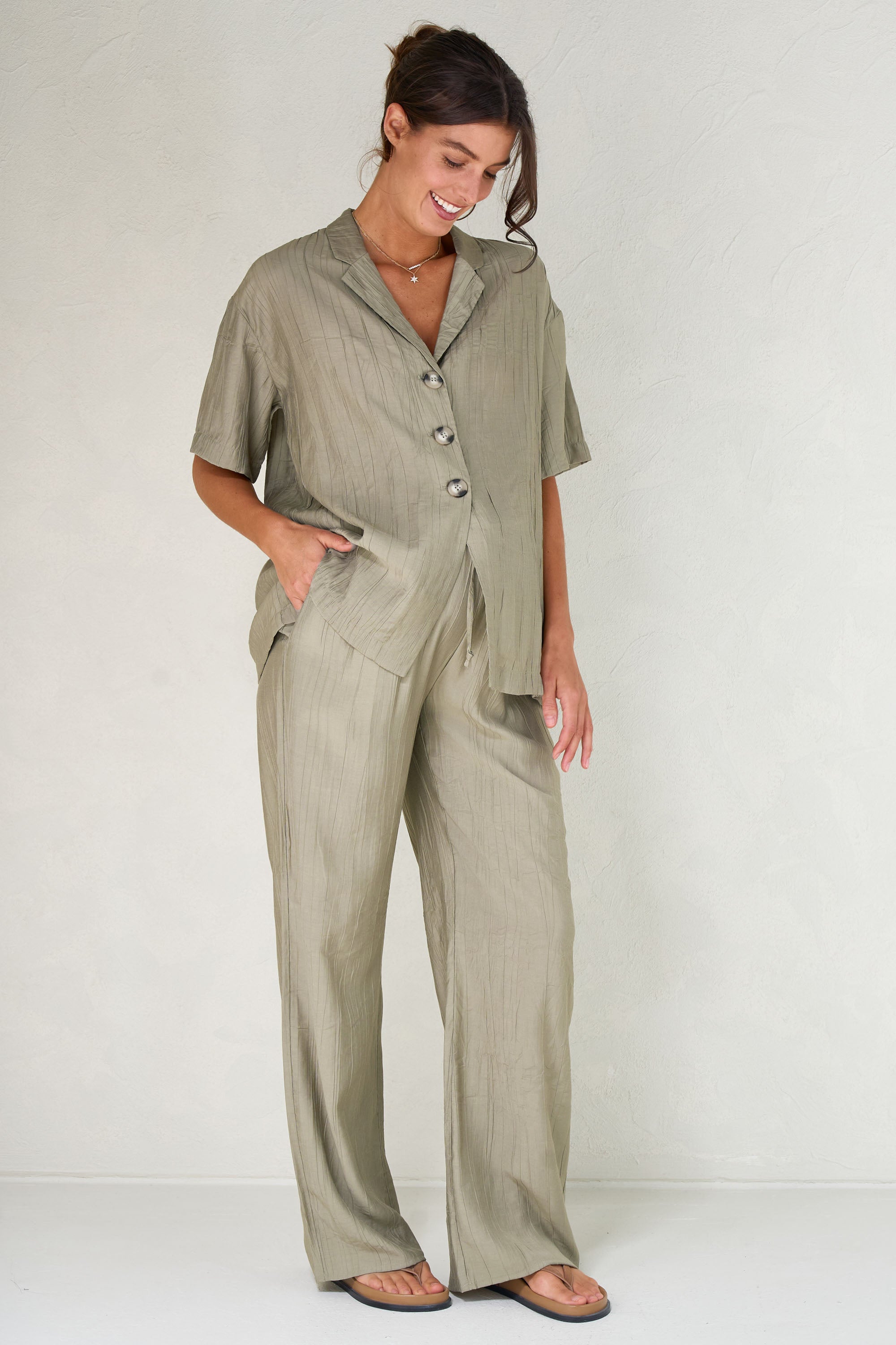 Ease Away Crinkle Shirt - Soft Khaki Comfort Wear | Perfect for Casual Outings, Office Wear & Travel Outfits