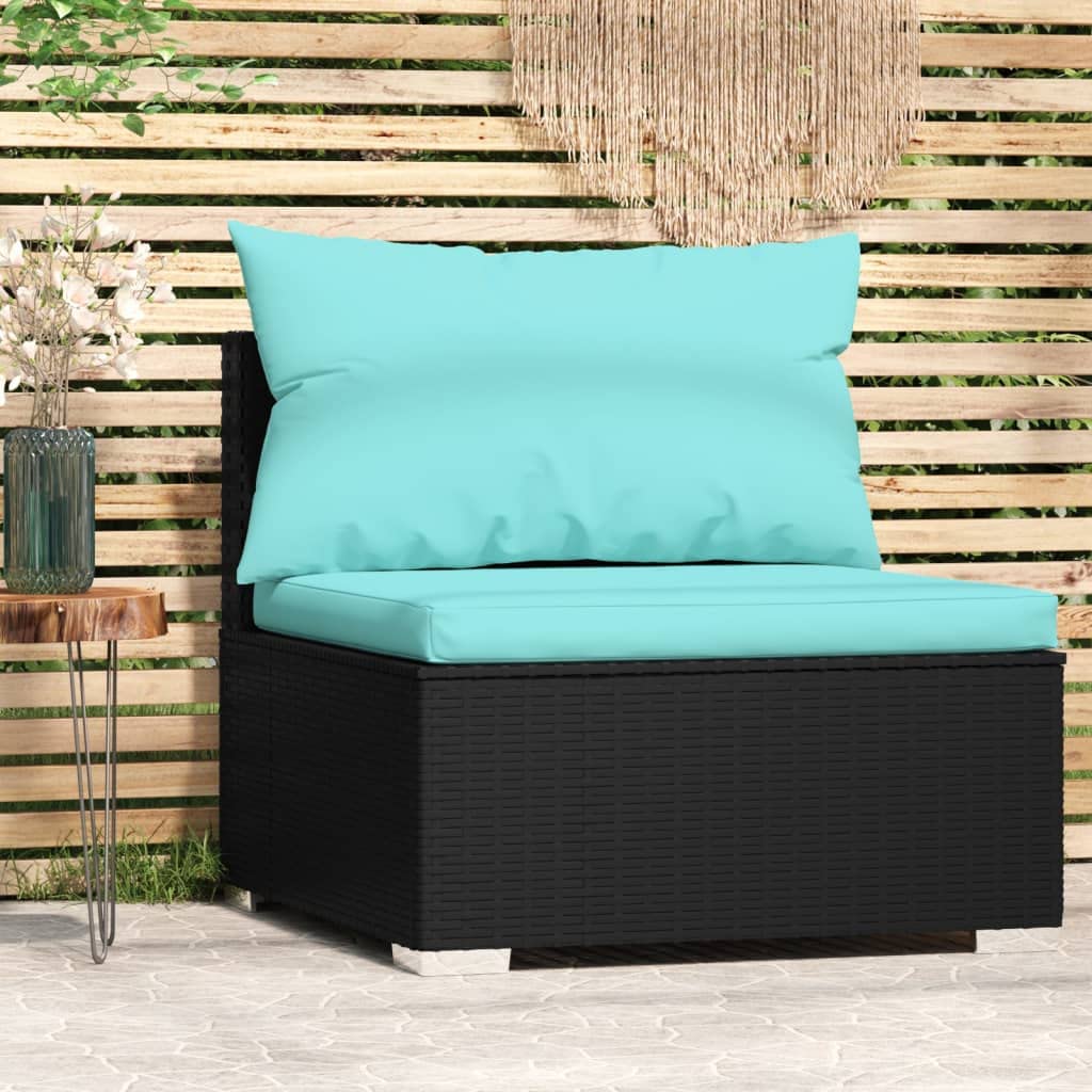 Outdoor Patio Sofa Set with Cushions - Black Poly Rattan 3-Piece Lounge Seating for Garden, Yard, Balcony, Porch & Terrace - Durable Weather-Resistant Outdoor Furniture for Relaxing & Entertaining