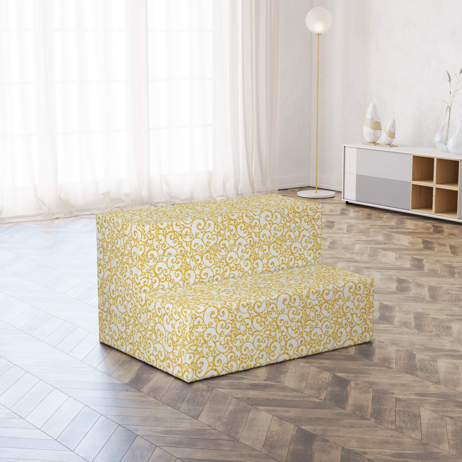 Ambesonne Victorian Foldable Mattress - Floral Swirling Lines Design, 74.8
