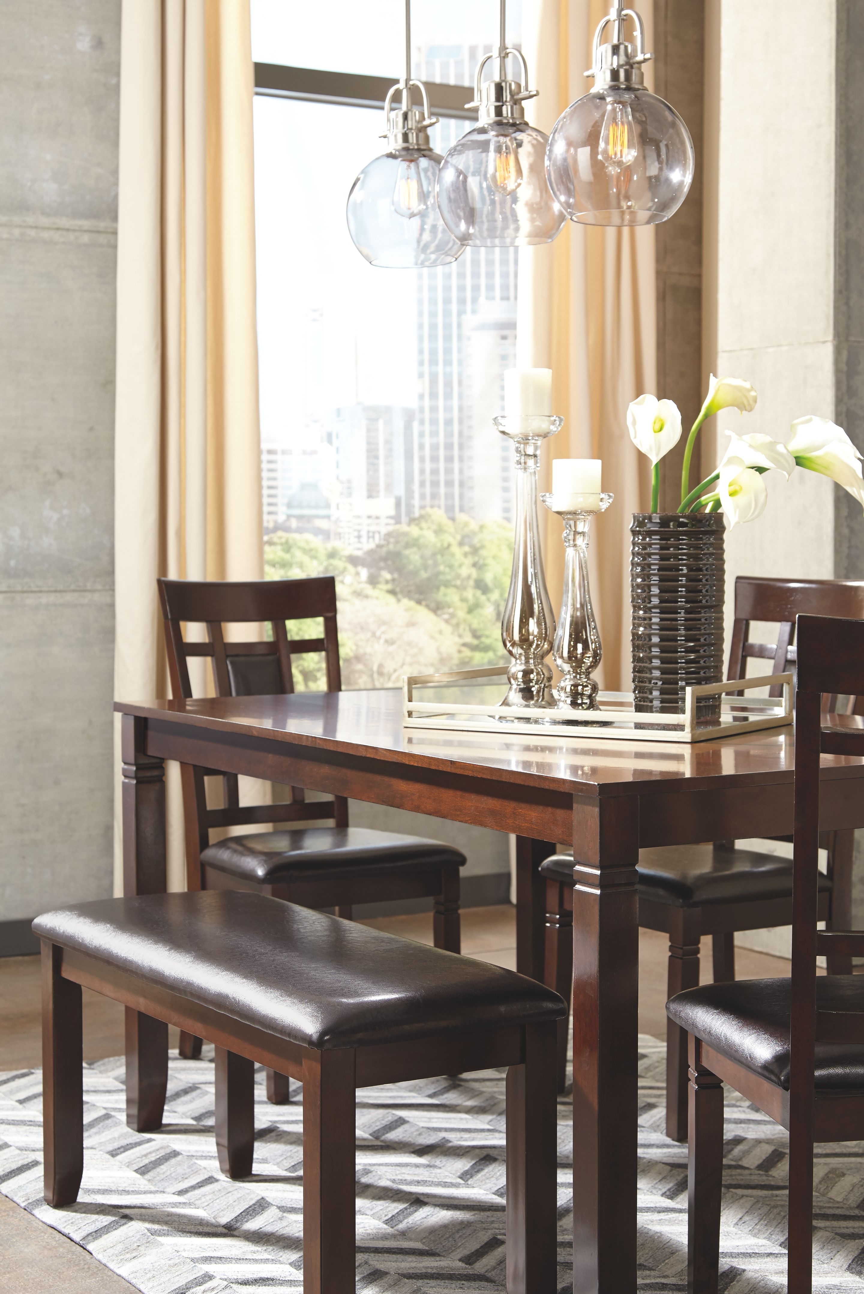 Bennox Brown Wooden Dining Table Set with 6 Chairs - Modern Farmhouse Style for Kitchen, Dining Room & Small Space - Perfect for Family Gatherings & Dinner Parties