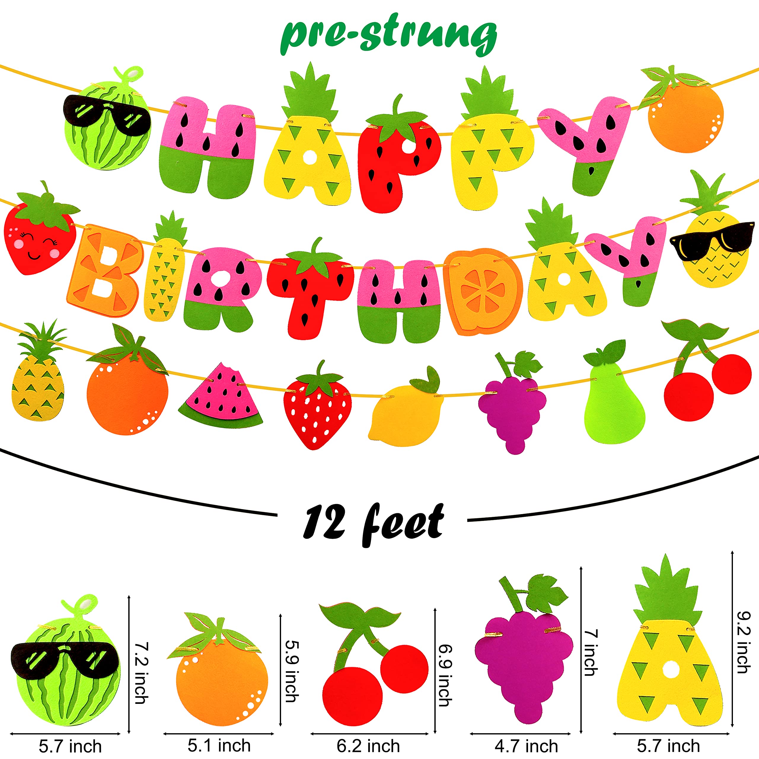 Fruit Theme Birthday Party Decorations - Happy Birthday Felt Banner & Garland with Fruit Patterns for Summer Parties, Baby Showers, Kids Celebrations - Perfect for Indoor and Outdoor Decor