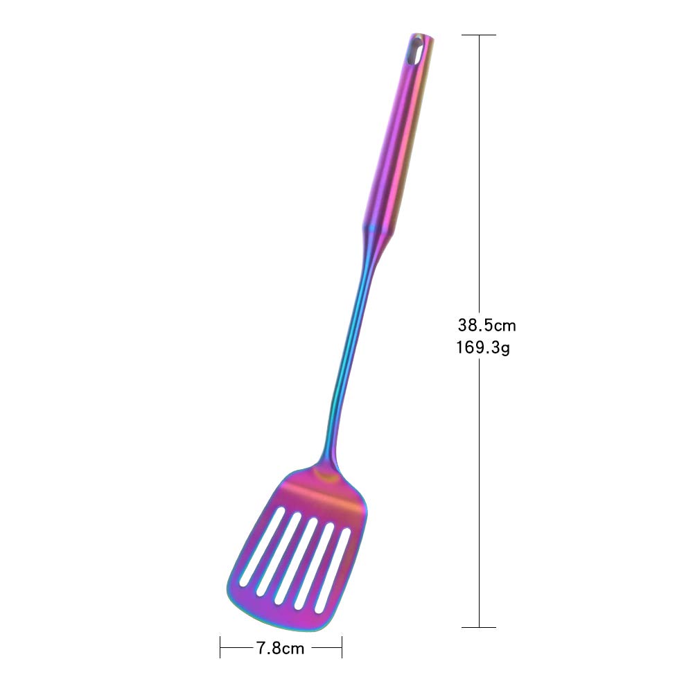 BuyGo Stainless Steel Rainbow Slotted Spatula Turner - Heat-Resistant Kitchen Utensil with Ergonomic Vacuum Handle for Cooking, Flipping & Serving - Dishwasher Safe - Perfect for Woks, Pans & Grilling