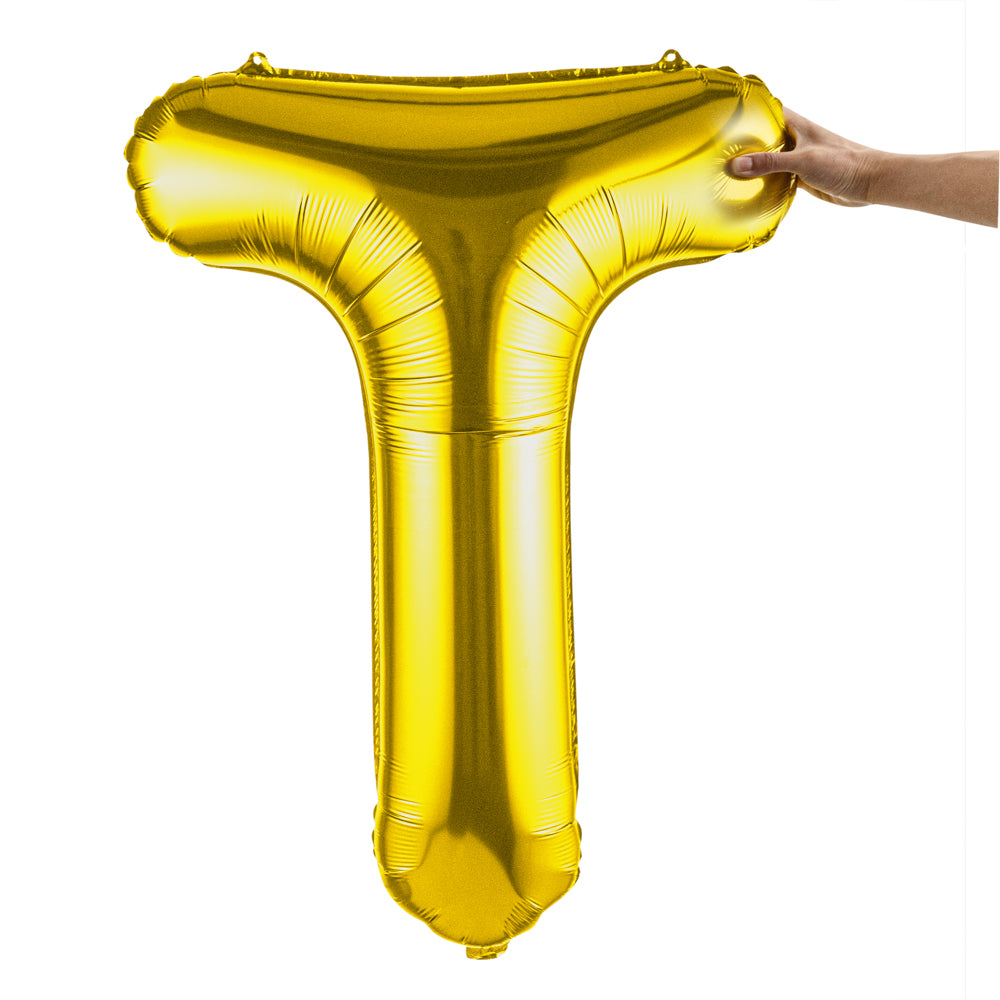 Balloonify Gold Mylar Letter T Balloon - 40 Inch Large Foil Alphabet Balloon for Birthday Party Decorations, Wedding, Graduation & Baby Shower Events (1 Count Box)