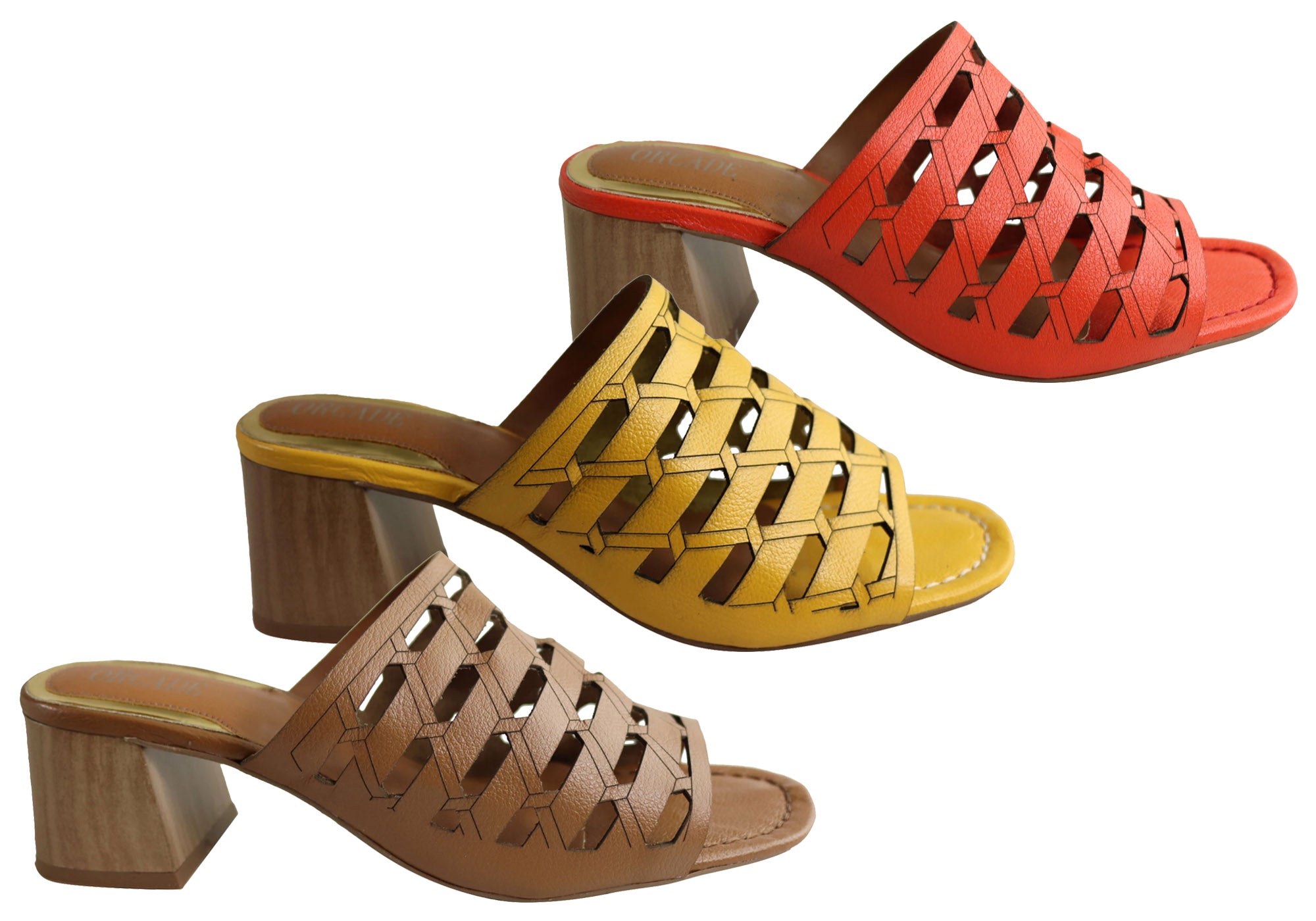 Orcade Raelene Women's Leather Mid Heel Slide Sandals - Comfortable & Stylish Brazilian Made Shoes for Casual Outings & Summer Wear