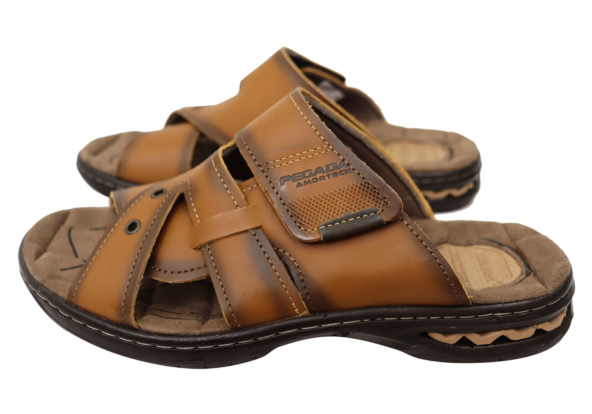 **Pegada Islander Men's Comfortable Leather Slides Sandals - Handmade in Brazil - Perfect for Beach, Pool & Casual Wear**