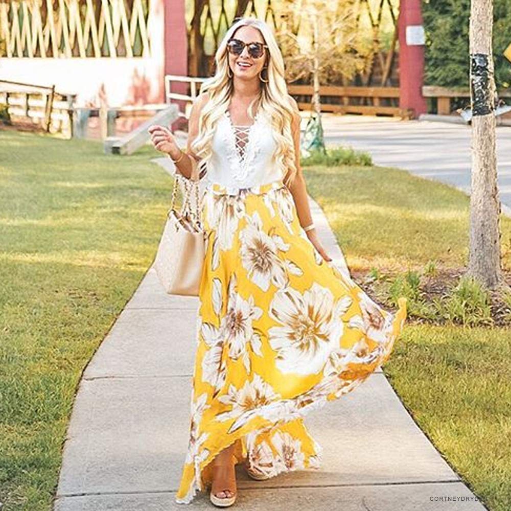CHICWISH Women's Floral Print Chiffon Maxi Skirt - Elegant Watercolor Flower Design, High Waist A-Line Slip Dress for Spring Summer Beach Wedding Party & Vacation Outfits