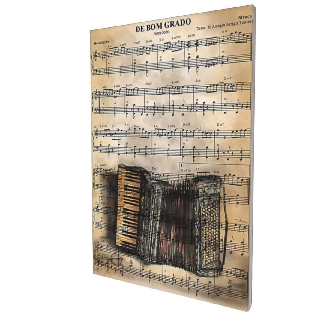 Vintage Accordion Music Art Print - 12x16 Inch Canvas Wall Decor for Bedroom, Classroom & Music Room - Easy to Hang Sheet Music Painting
