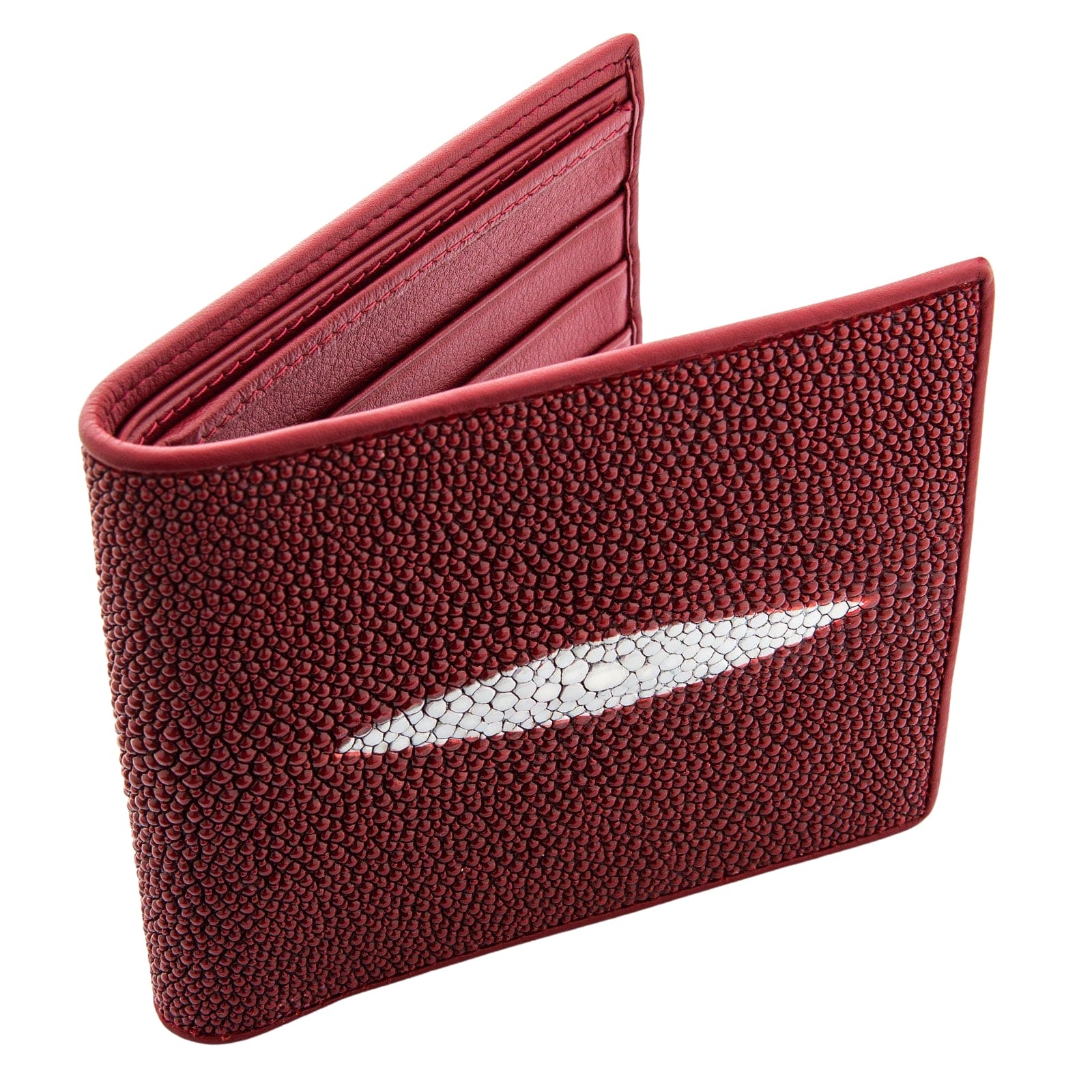 Genuine Stingray Leather Wallet for Men - Red Burgundy Luxury Slim Bifold RFID Blocking - Perfect for Business, Travel & Everyday Use