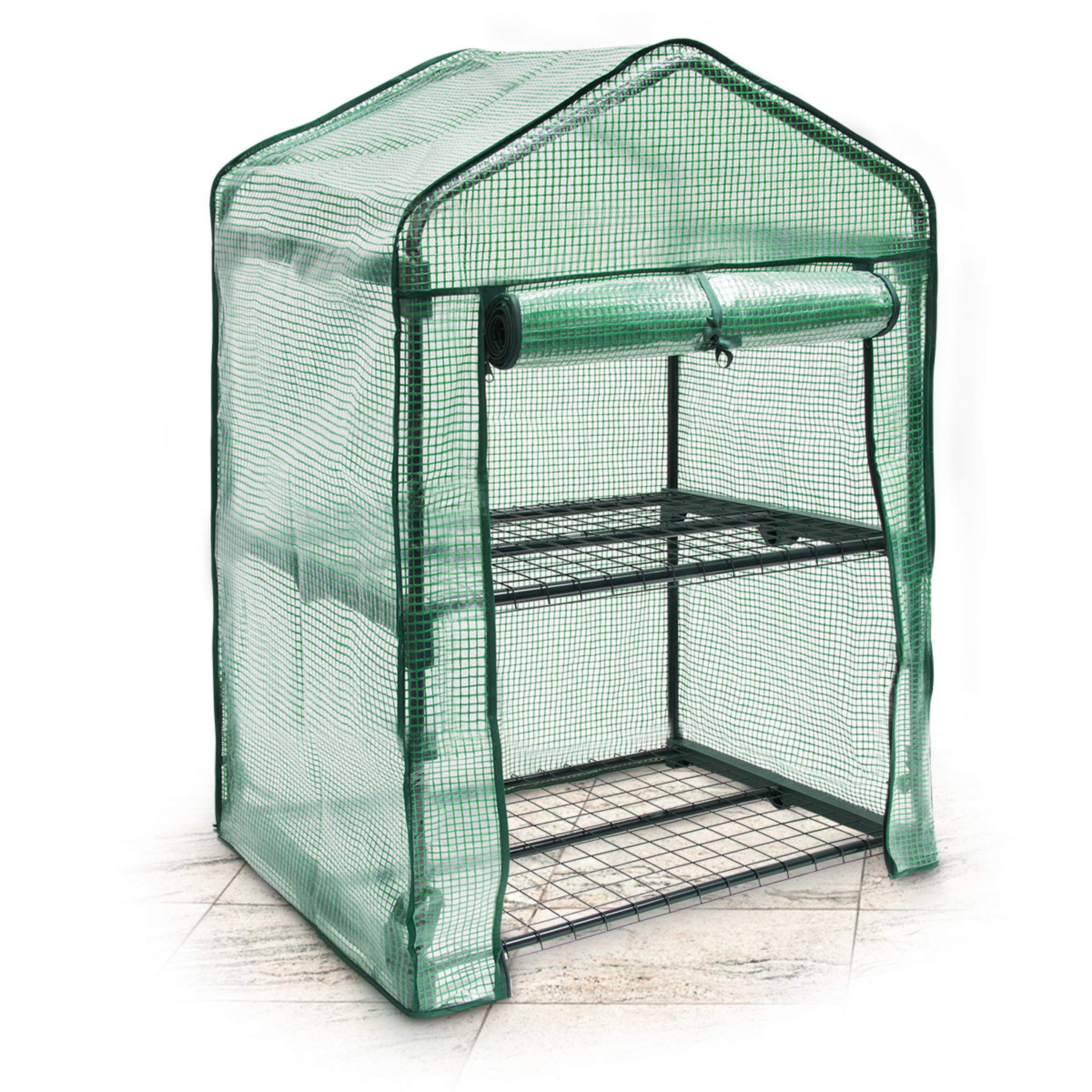 Relaxdays 2-Tier Greenhouse with Tear-Resistant Cover, 60 x 46 cm (23.6 x 18.1 in) - Ideal for Indoor Herb Gardens, Seed Starting & Small Plant Protection