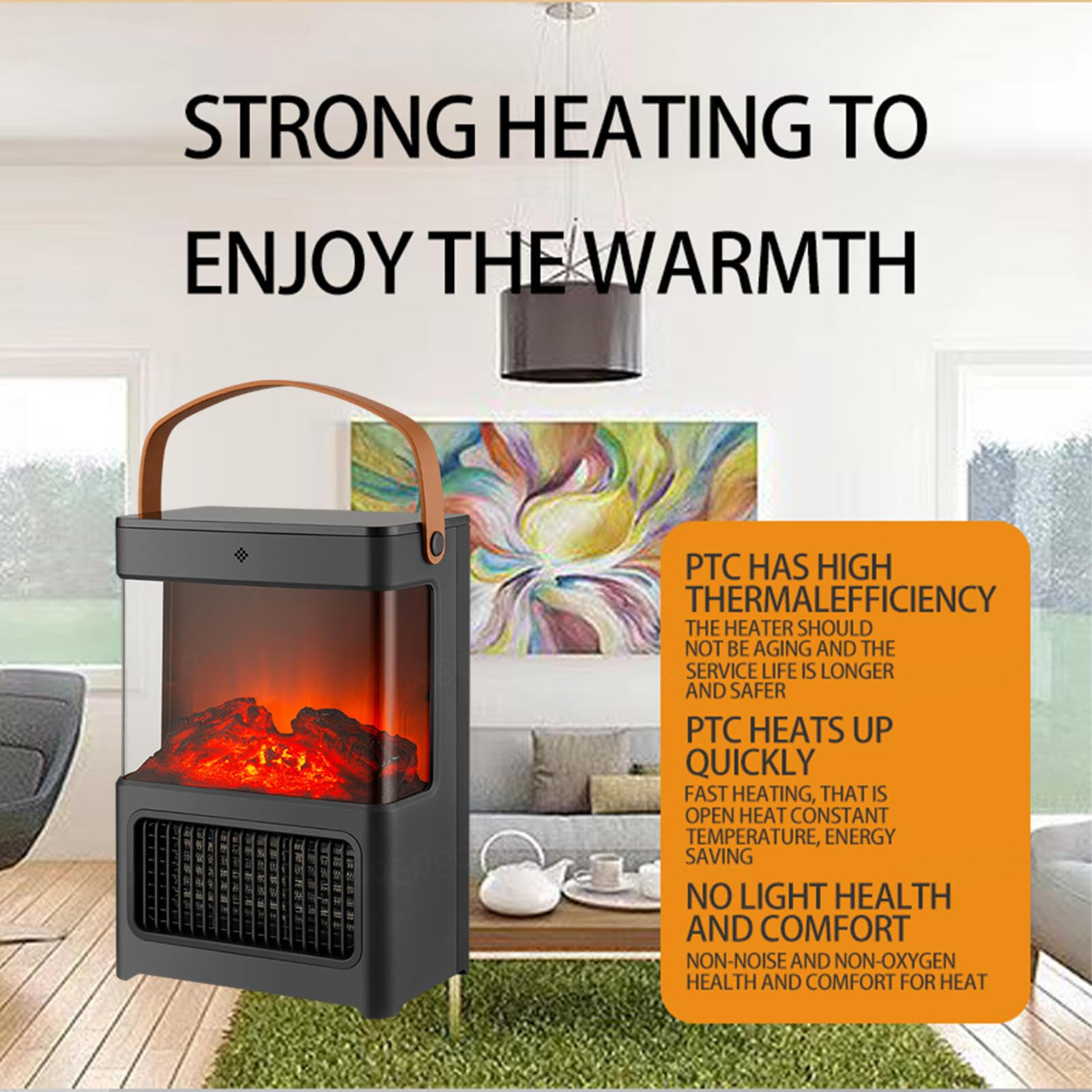 Electric Fireplace Heater - 3-Second Fast Heating, 3-Speed Adjustable, Realistic 3D Flame Effect with Remote Control - Perfect for Bedrooms, Living Rooms & Indoor Spaces