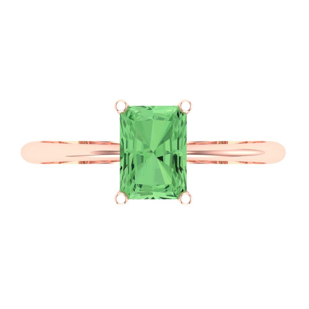 1.0 ct Radiant Cut Green Simulated Diamond Engagement Ring - 14k Rose Gold Solitaire Ring for Women, Anniversary & Bridal Jewelry Gift | Perfect for Proposals, Weddings & Special Occasions