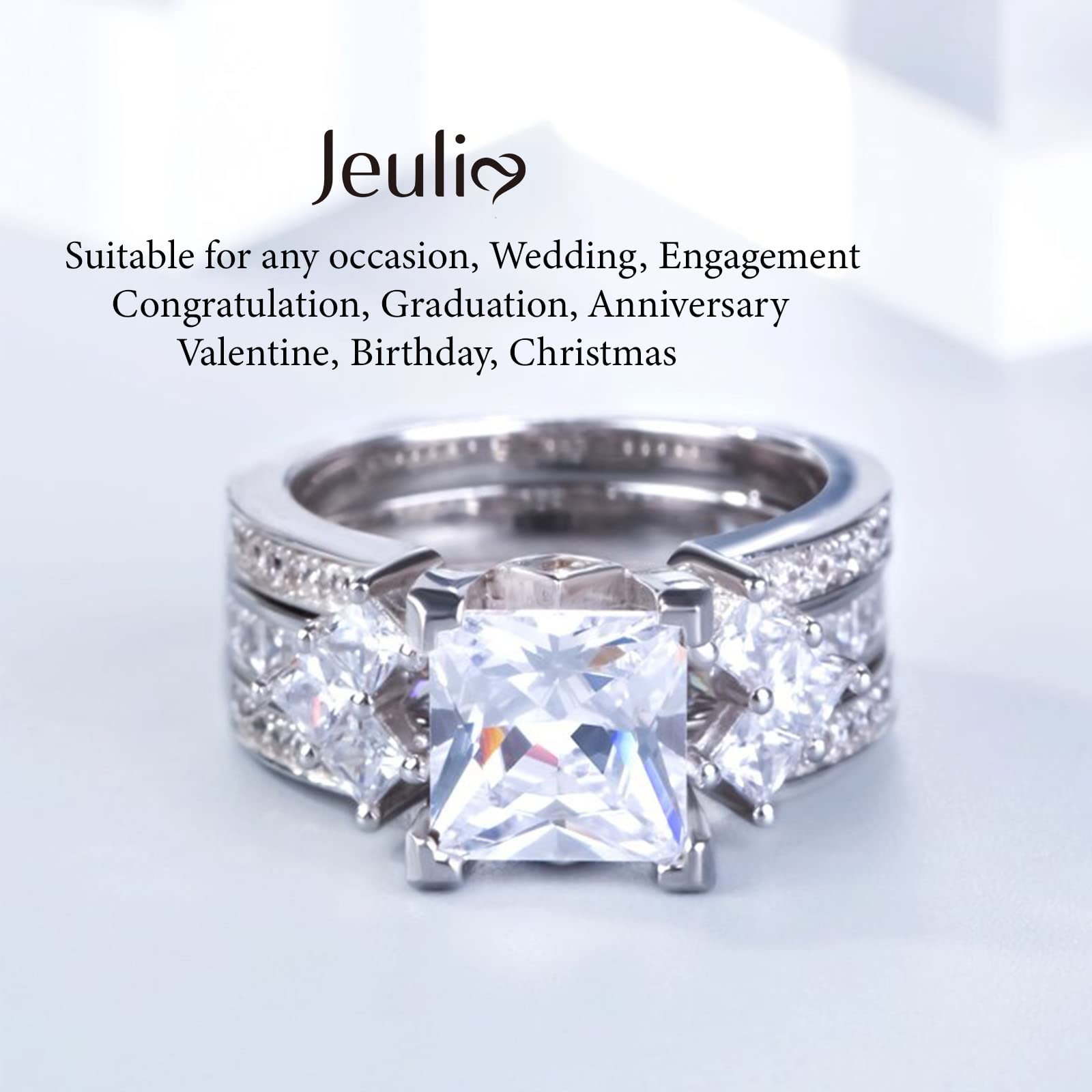 Jeulia 4.1 Carat Princess Cut Bridal Ring Set for Women - Sterling Silver Engagement & Wedding Band Set with Interchangeable Rings, Jewelry Box - Perfect for Proposals, Anniversaries & Special Occasions