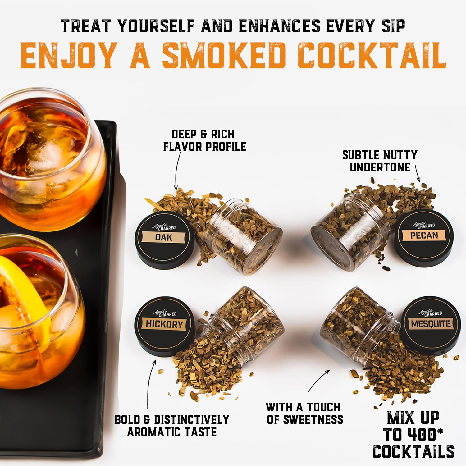 Premium Cocktail Smoker Kit with Butane Torch & 4 Wood Chip Flavors - Whiskey, Bourbon & Drink Smoking Accessories for Home Bars & Mixology Enthusiasts