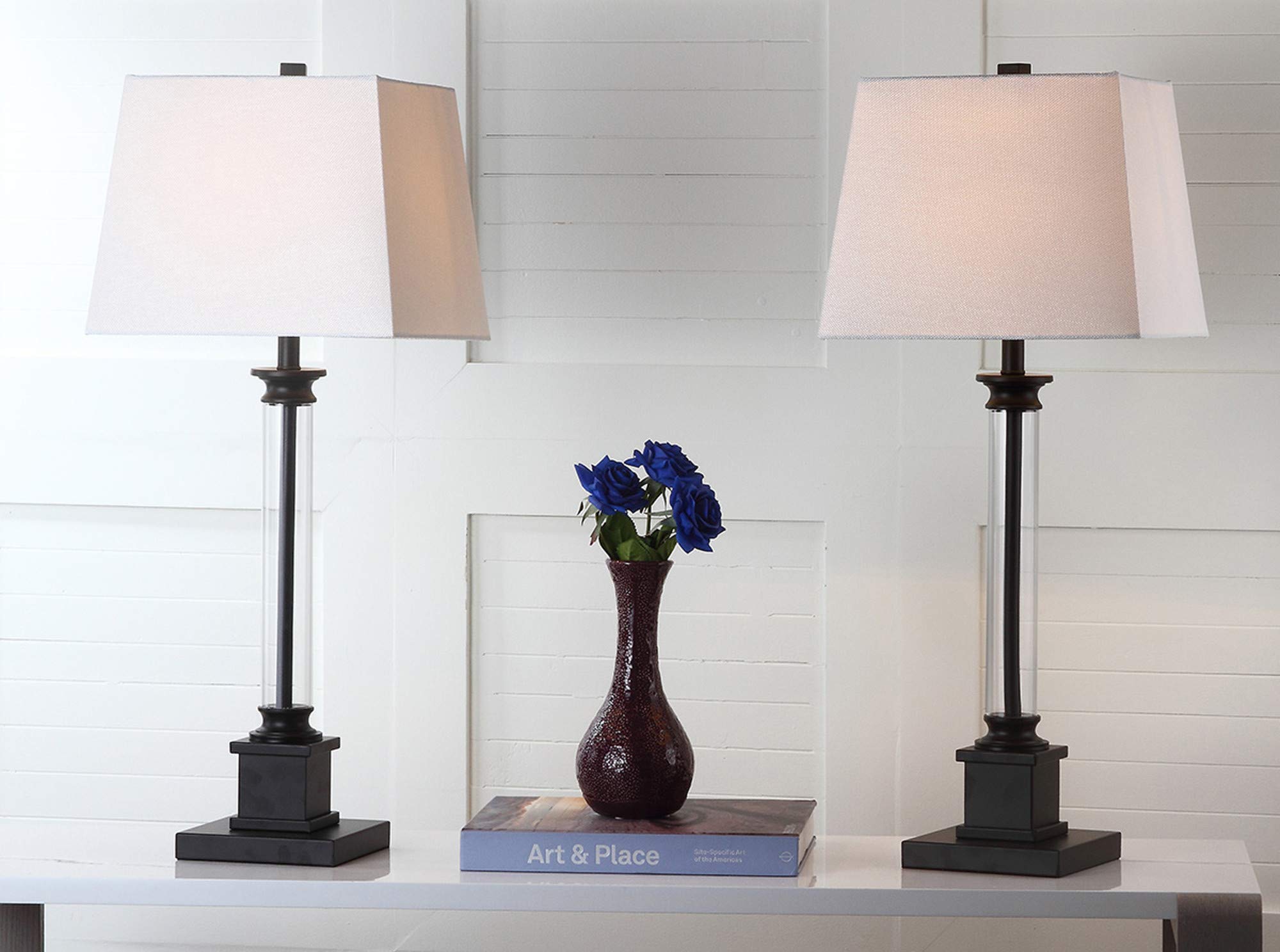 SAFAVIEH Davis Modern Farmhouse Black 31-Inch Table Lamp Set of 2 with LED Bulbs - Perfect for Bedroom, Living Room, Home Office & Nightstand Lighting