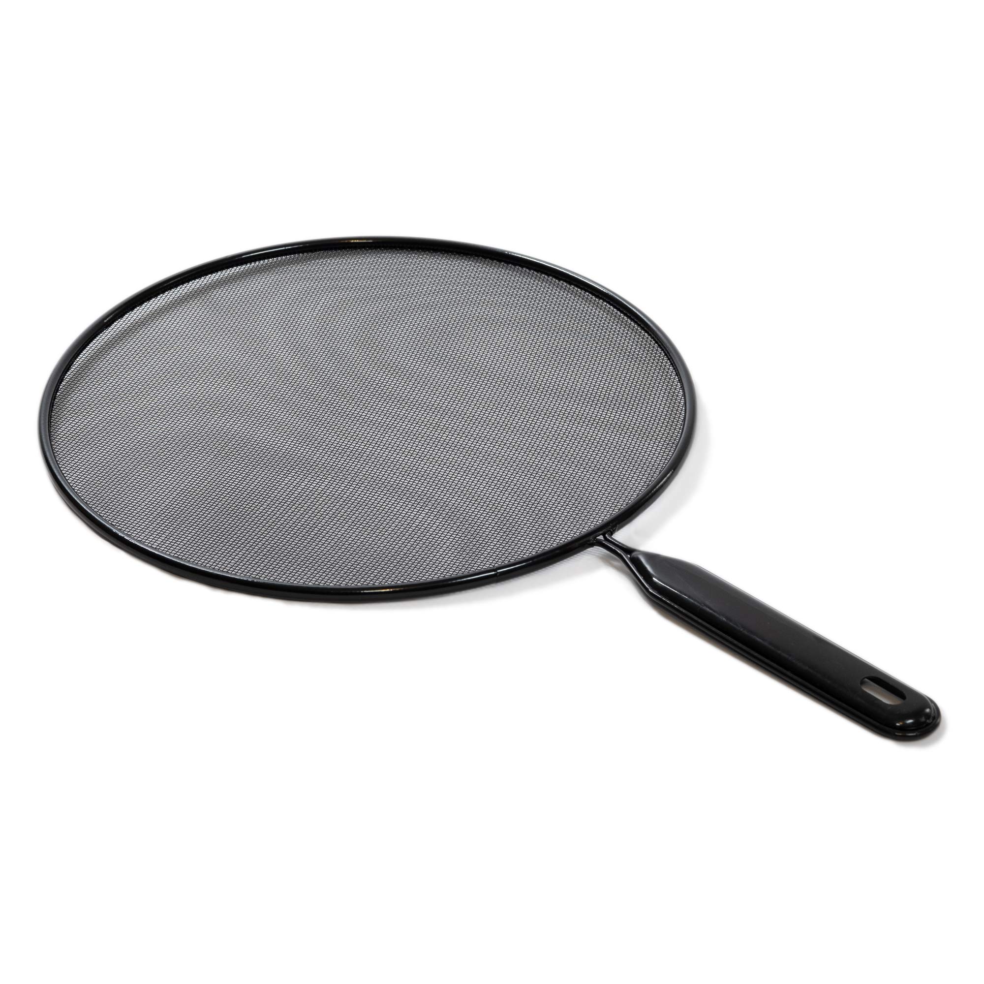 **29cm Black Metal Mesh Splatter Screen Cover - Anti-Splash Guard for Pots, Pans & Fryers with Sturdy Handle (Pack of 1) - Ideal for Frying, Cooking & Preventing Grease Splatters**