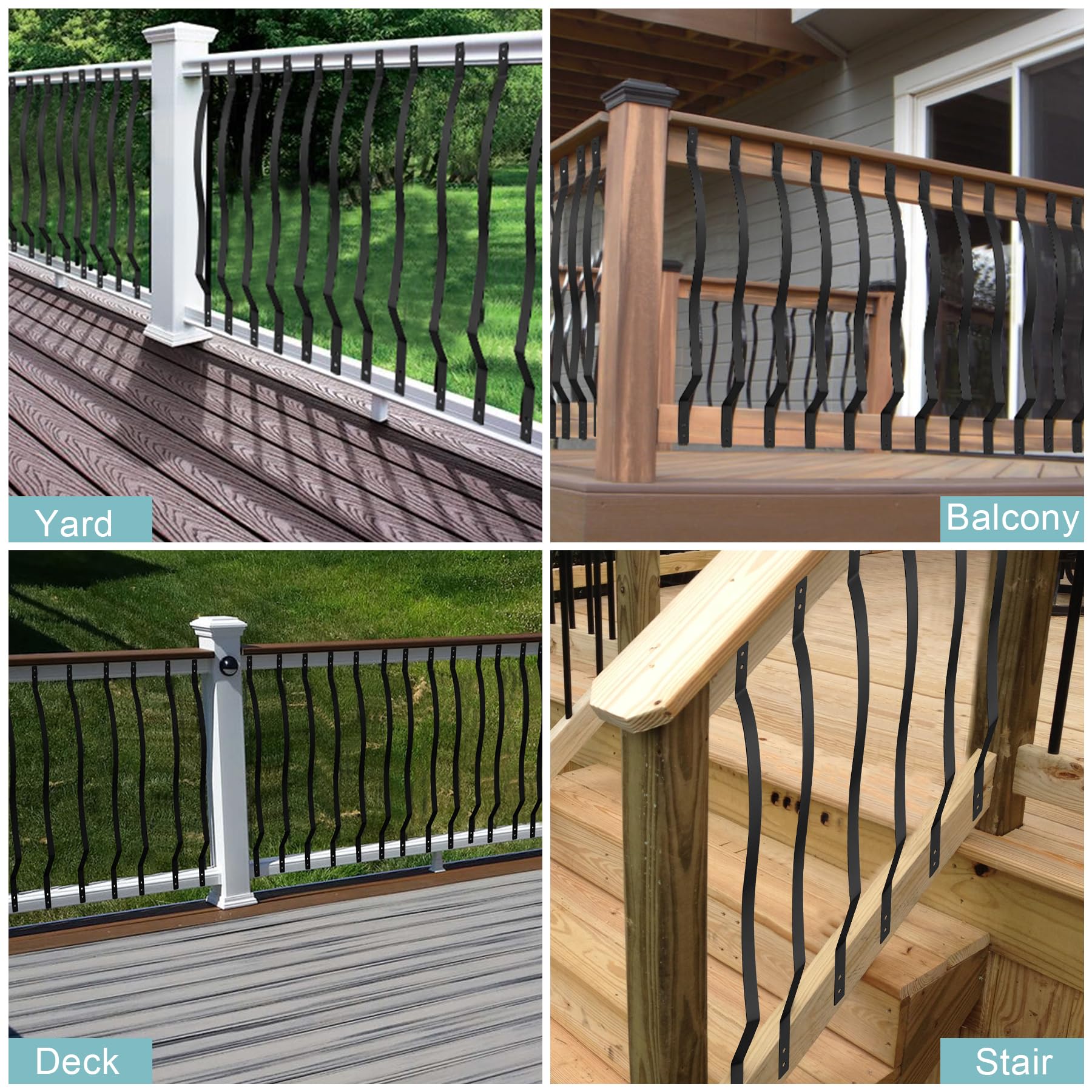 Heavy Duty 29.5 Inch Iron Deck Balusters 61 Pack with Screws - Metal Wave Arc Spindles for Outdoor Stairs, Porch & Deck Railings | Durable Rust-Resistant Design for Home & Garden Safety