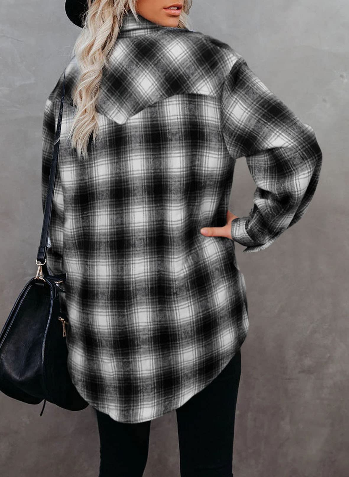 BTFBM Women's Plaid Flannel Shacket - Long Sleeve Button Down Casual Shirt Jacket for Fall & Spring | Loose Fit Blouse Top for Outdoor Activities, Work & Weekend Wear (2025 Fashion)