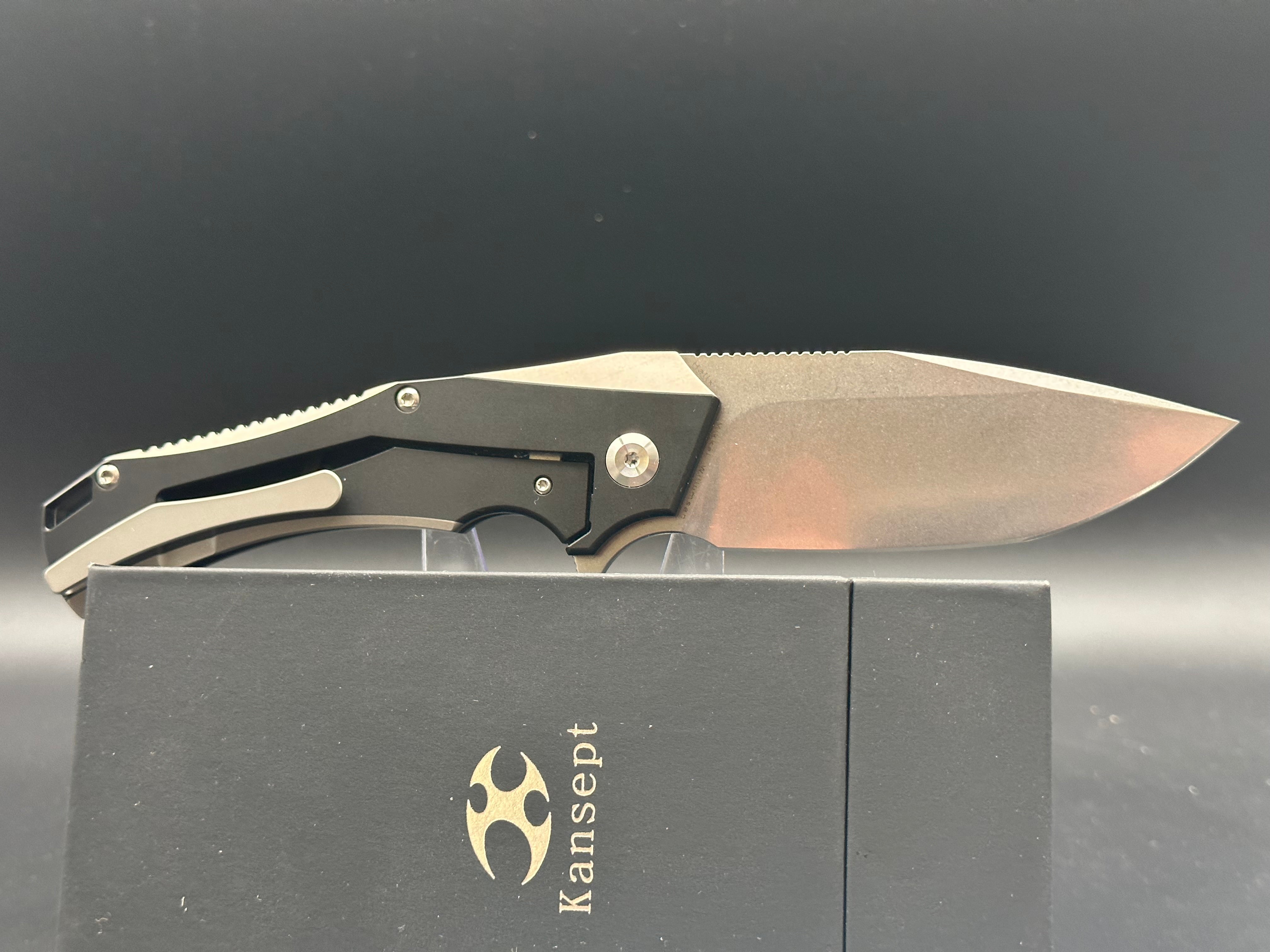 Kansept Mikkel Willumsen Hellx Black Titanium Folding Pocket Knife - EDC Tactical Knife for Outdoor Camping, Hiking & Survival Gear