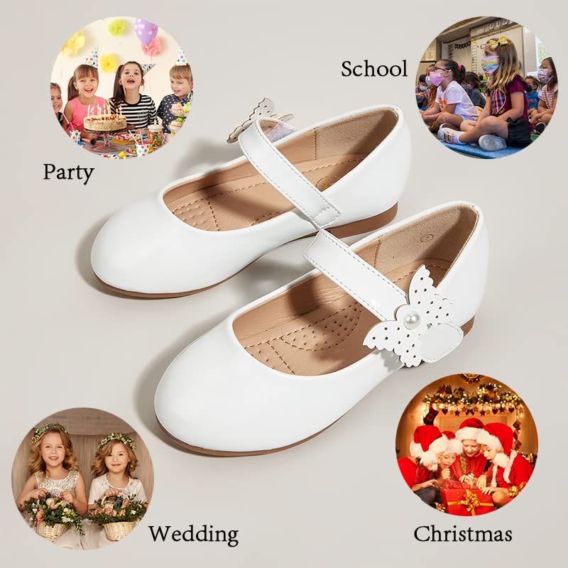 K KIP WOK Toddler Girls Mary Jane Dress Shoes with Glitter & Flower Design - Ballet, Wedding, Party, Special Occasion Flats for Little Girls