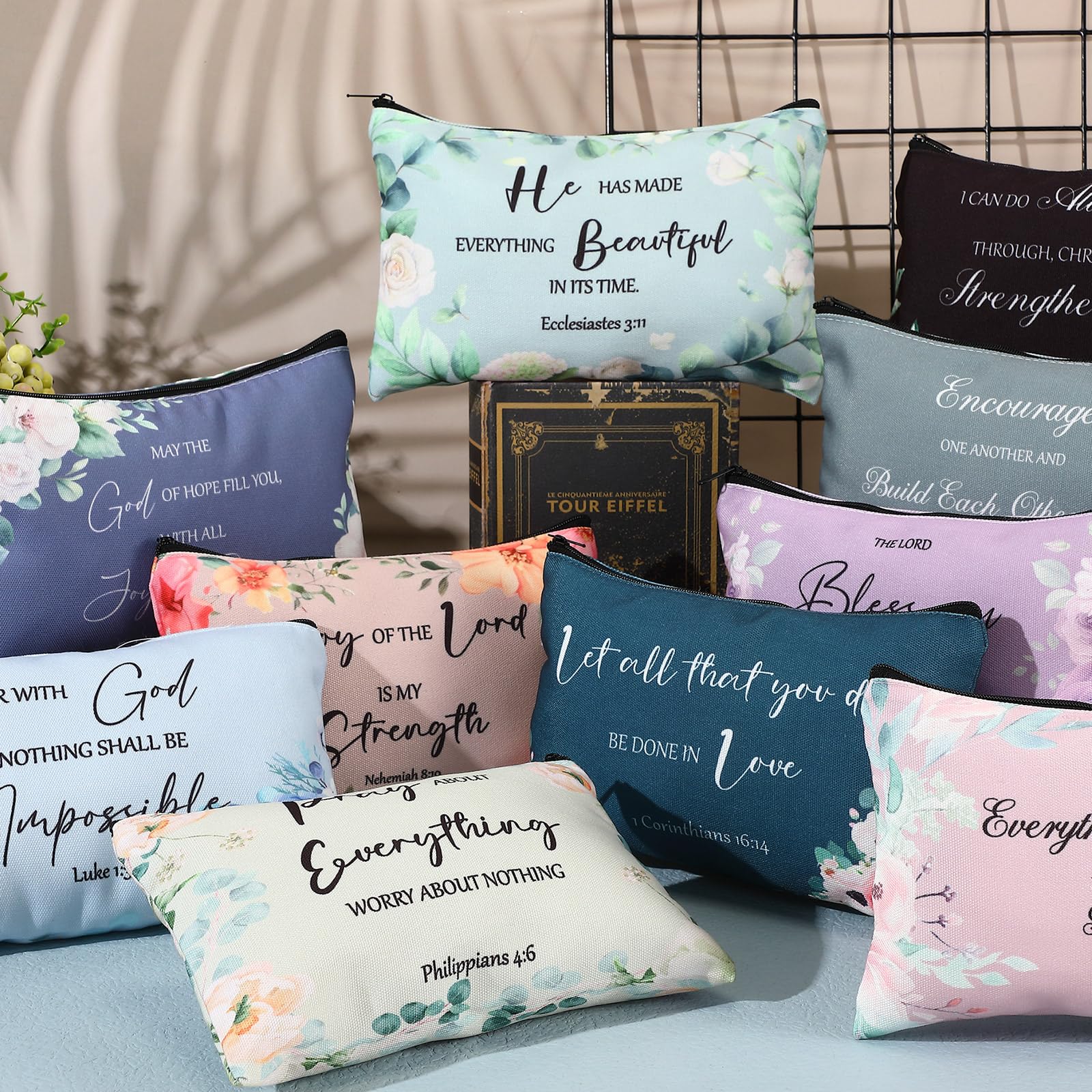30 Pcs Christian Gift Set for Women - Inspirational Bible Verse Cosmetic & Makeup Bags with Zipper - Perfect for Mother's Day, Travel, Church, Bible Study (Morandi Style) - Great Gift for Mom, Sister & Religious Women