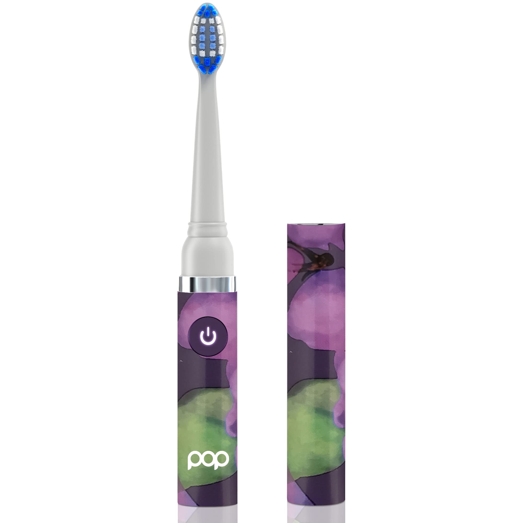 Pop Sonic Electric Toothbrush for Kids & Travel - Purple Watercolor Design, 2 Speed Modes (15,000-30,000 RPM), AAA Battery Powered with Dupont Nylon Bristles | Perfect for Home, School & Family Trips