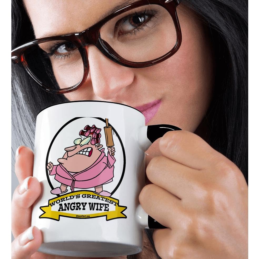 3dRose Funny Worlds Greatest Angry Wife Coffee Mug - 11oz Ceramic Cup with Marriage Humor Cartoon Design - Perfect Gift for Anniversaries, Weddings & Couples - Ideal for Home, Office or Gag Gifts