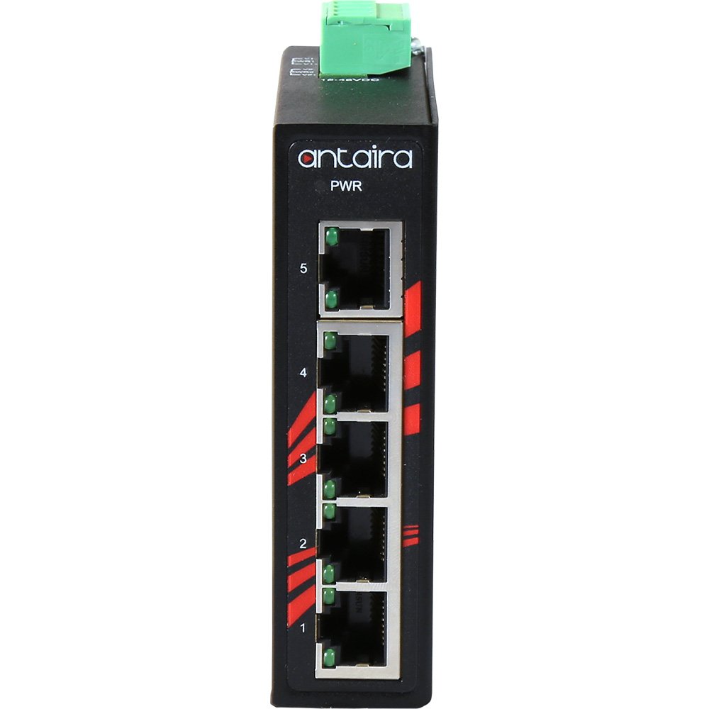 Antaira LNX-C500-T Industrial 5-Port Fast Ethernet Switch | DIN Rail Mount | -40°C to 75°C Operating Temp | 12-48VDC Redundant Power | Ideal for Harsh Environments & Industrial Automation