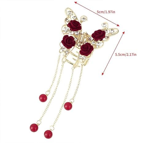 Red Rose Hair Claw Clip - Flocked Rose Hair Pin for Women & Girls | Wedding, Bridal & Party Hair Accessories | Perfect for Prom, Date Night & Special Occasions