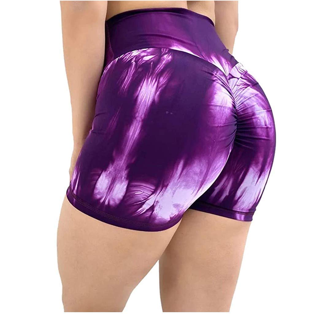 JOFOW Women's Tie Dye Yoga Shorts - High Waisted Workout Shorts for Yoga, Gym, Running & Lounge Wear - Breathable & Stretchy Activewear