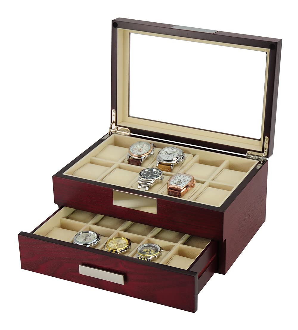 Arolly 20-Slot Wooden Watch Display Case with Glass Top - Luxury Jewelry Storage Box & Organizer for Men & Women - Perfect for Watch Collections, Jewelry Display, and Home Decor