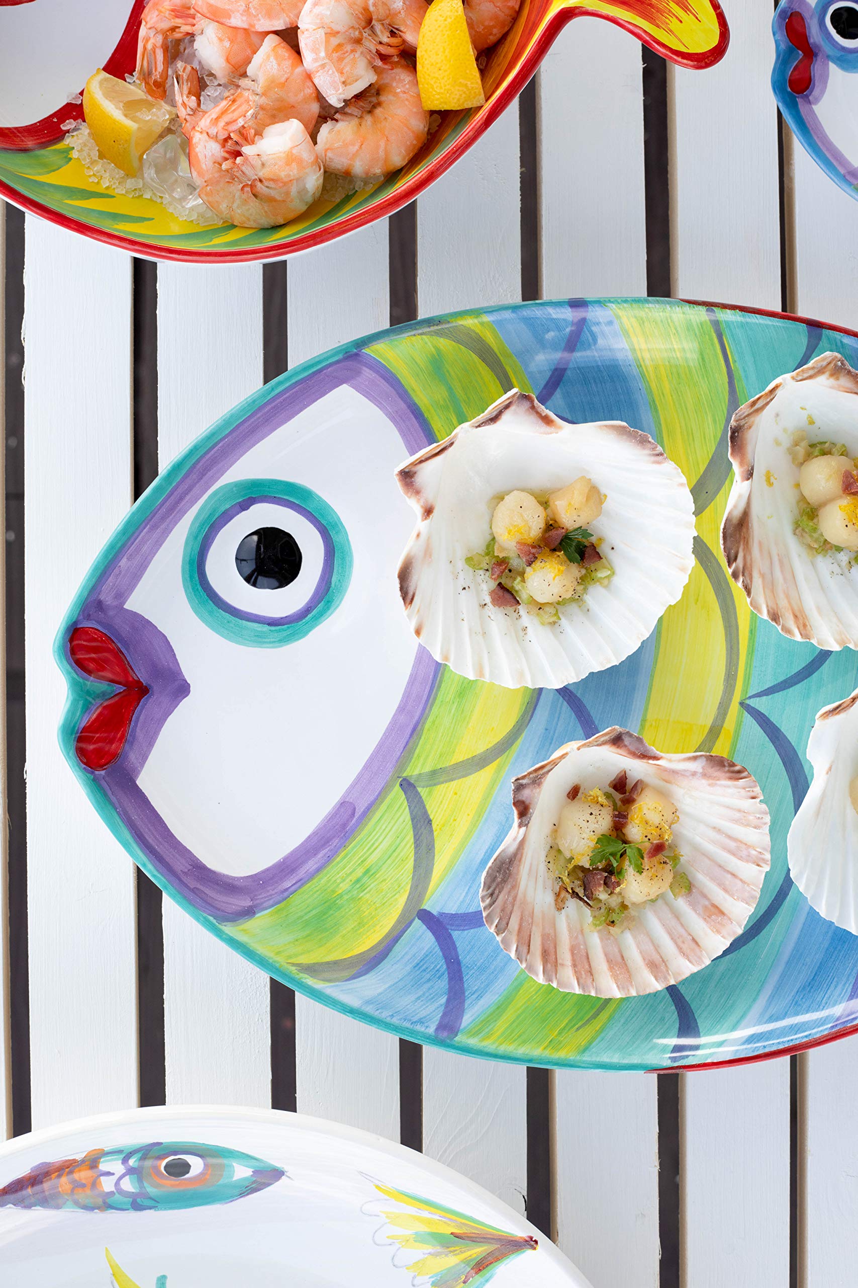 Vietri Pesci Colorati Figural Fish Platter - Handcrafted Earthenware Serving Plate for Steak, Salad, Dessert & Snacks | Perfect for Dinner Parties, Seafood Displays & Coastal-Themed Entertaining