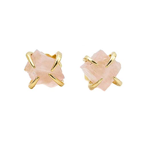 Rose Quartz Stud Earrings for Women - Raw Gemstone Prong Earrings, Healing Crystal Jewelry Gift for Birthday, Valentine's Day & Holidays | Perfect for Meditation, Energy Healing & Everyday Wear