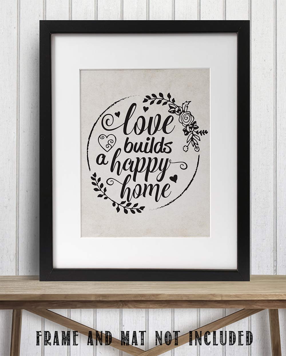Love Builds a Happy Home - Classic Farmhouse Wall Art Print, 11x14 Unframed Poster for Living Room Decor, Housewarming Gift & Family Quote Home Decoration | Perfect for Farmhouse, Rustic & Cozy Home Interiors