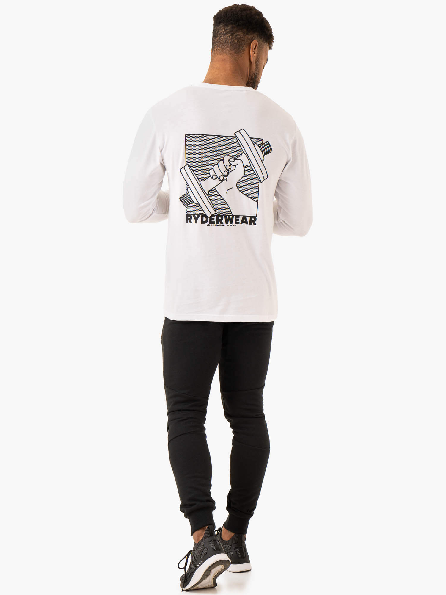 Premium Lift Long Sleeve T-Shirt for Men & Women - Soft Cotton White Crewneck Tee - Perfect for Gym, Workout & Casual Wear