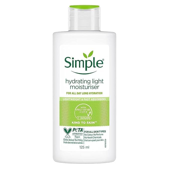 Simple Kind To Skin Hydrating Light Moisturizer Lotion 125ml | Daily Moisturizer for All Skin Types | Lightweight Face Cream for Dry, Sensitive & Oily Skin | Perfect for Day & Night Use at Home or Office