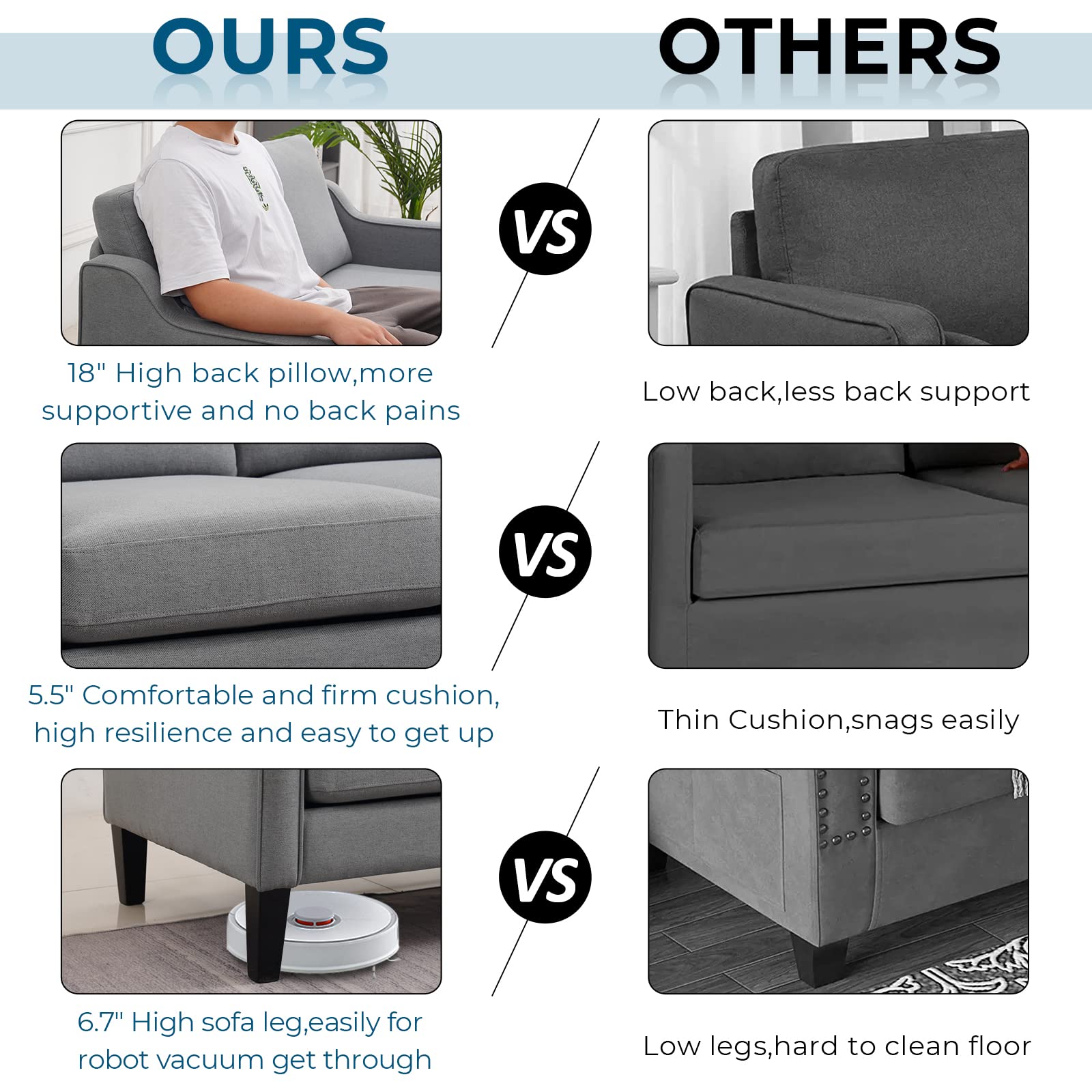 VINGLI Mid Century Modern Accent Chair - Grey Upholstered Armchair for Living Room, Bedroom & Small Spaces - Comfy Reading Chair & Sofa Chair - Perfect for Relaxing, Reading & Home Decor
