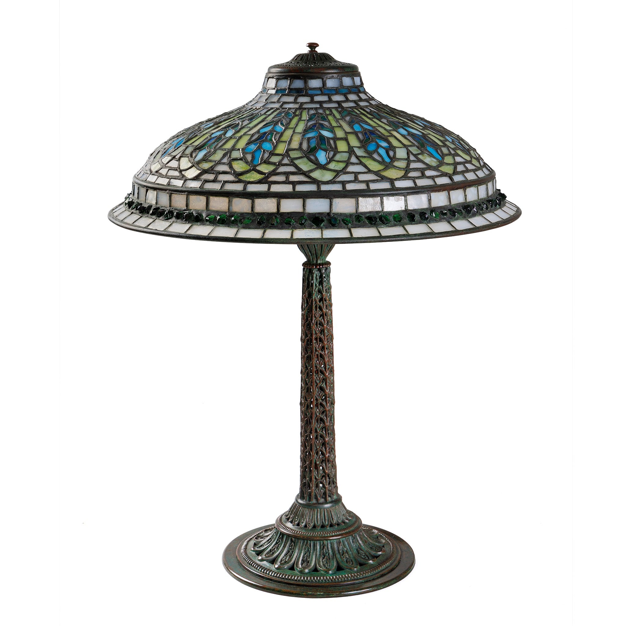 Tiffany Studios New York Gentian Flared Table Lamp - Antique Stained Glass Lamp for Home Decor, Living Room, Bedroom & Office Lighting