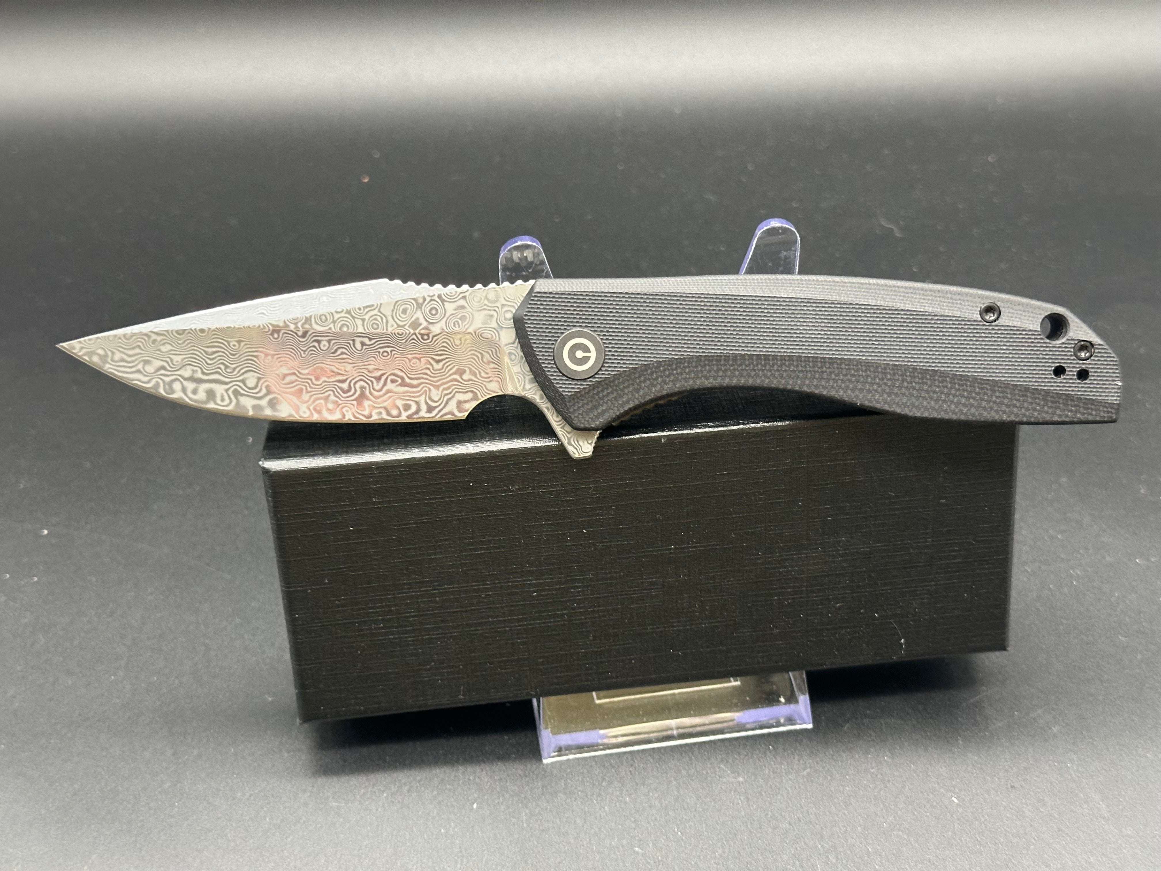 Civivi Backlash Folding Knife - Black G10 Handle with Damascus Steel Blade - EDC, Outdoor, Camping & Survival Gear