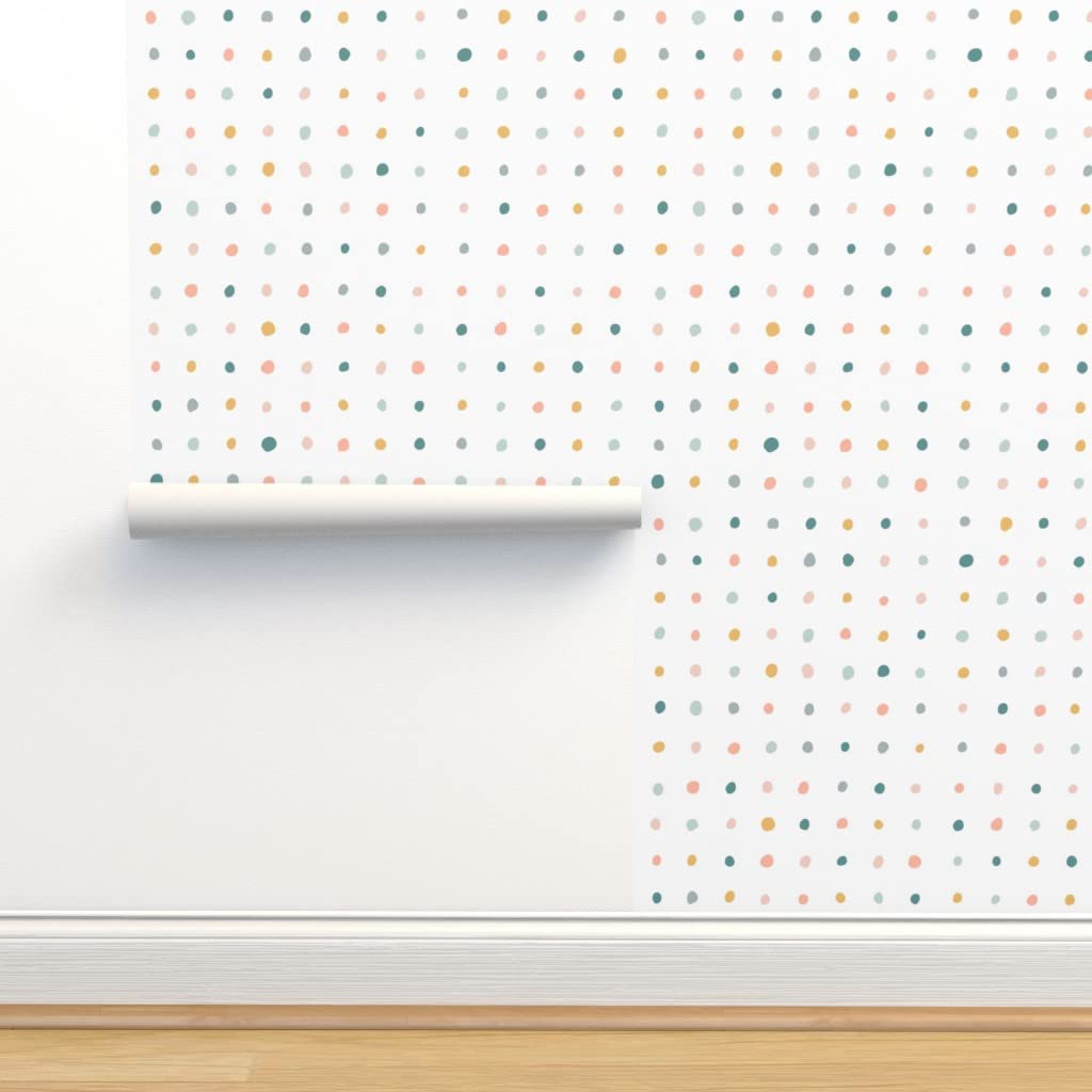 Peel and Stick Removable Wallpaper - 9ft x 2ft Rainbow Dots on White Self-Adhesive Wallpaper | Perfect for Nursery, Kids Room, Office Decor & Home Renovation