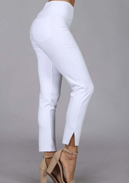 Stylish Cropped Stretch Pants with Side Slit - Made in USA - Perfect for Yoga, Workout & Casual Wear