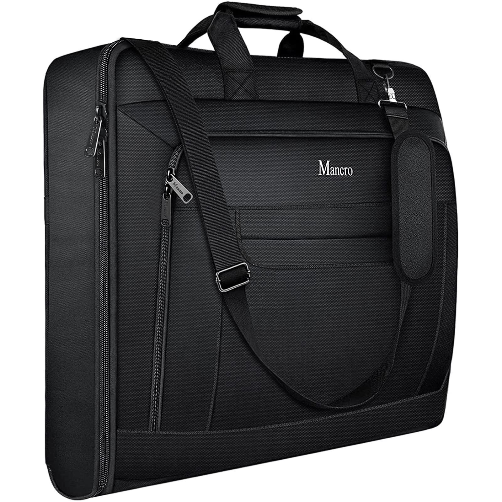 Mancro Foldable Travel Garment Bag for Men & Women - 2-in-1 Hanging Suitcase with Shoulder Strap | Large Carry-On Luggage for Business Trips | Perfect for Airplane, Wedding & Formal Events (Black)