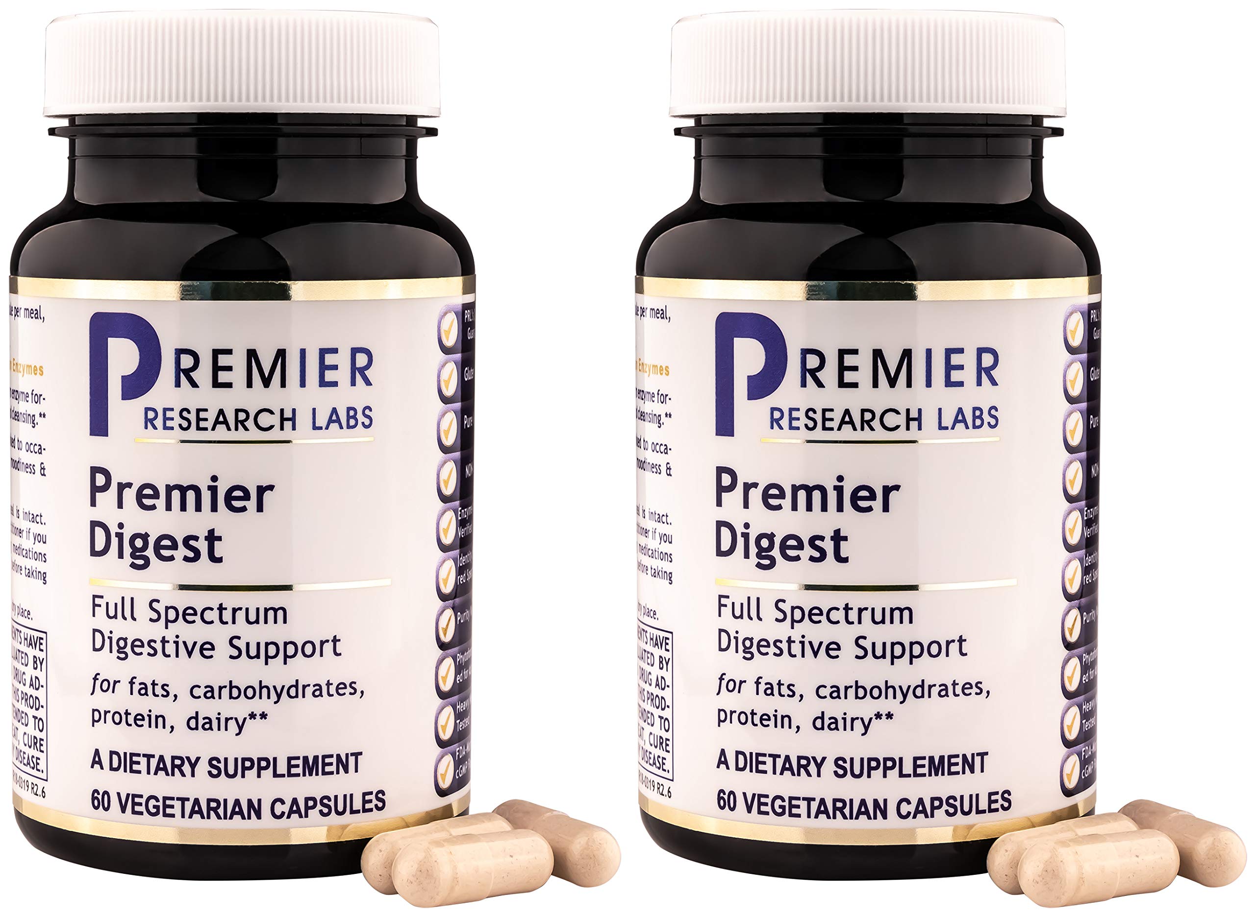 Premier Digest Dietary Supplement - 60 Capsules (2 Pack) | Gut Health & Digestion Support | Probiotics & Enzymes for Bloating Relief | Ideal for Travel & Daily Wellness