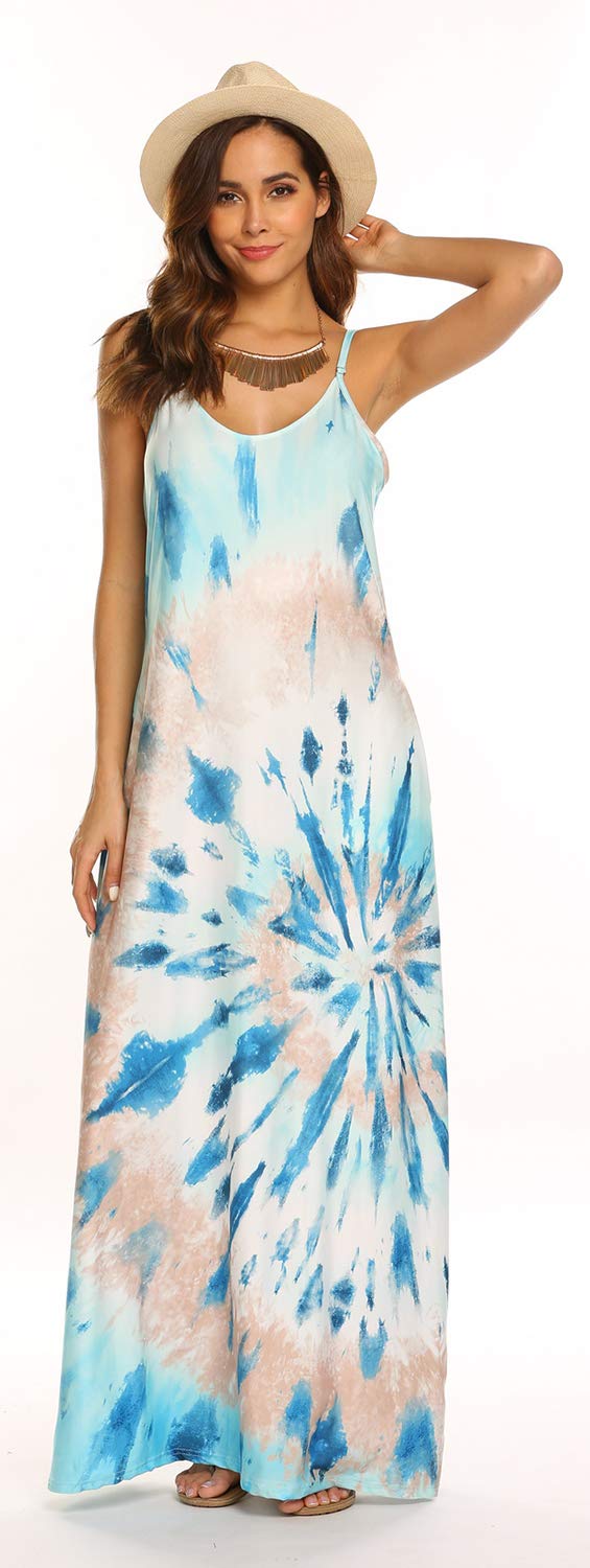 Supnier Women's Summer Maxi Dress - Casual V-Neck Sleeveless Bohemian Floral Long Dress with Pockets | Perfect for Beach Vacation, Music Festival & Date Night