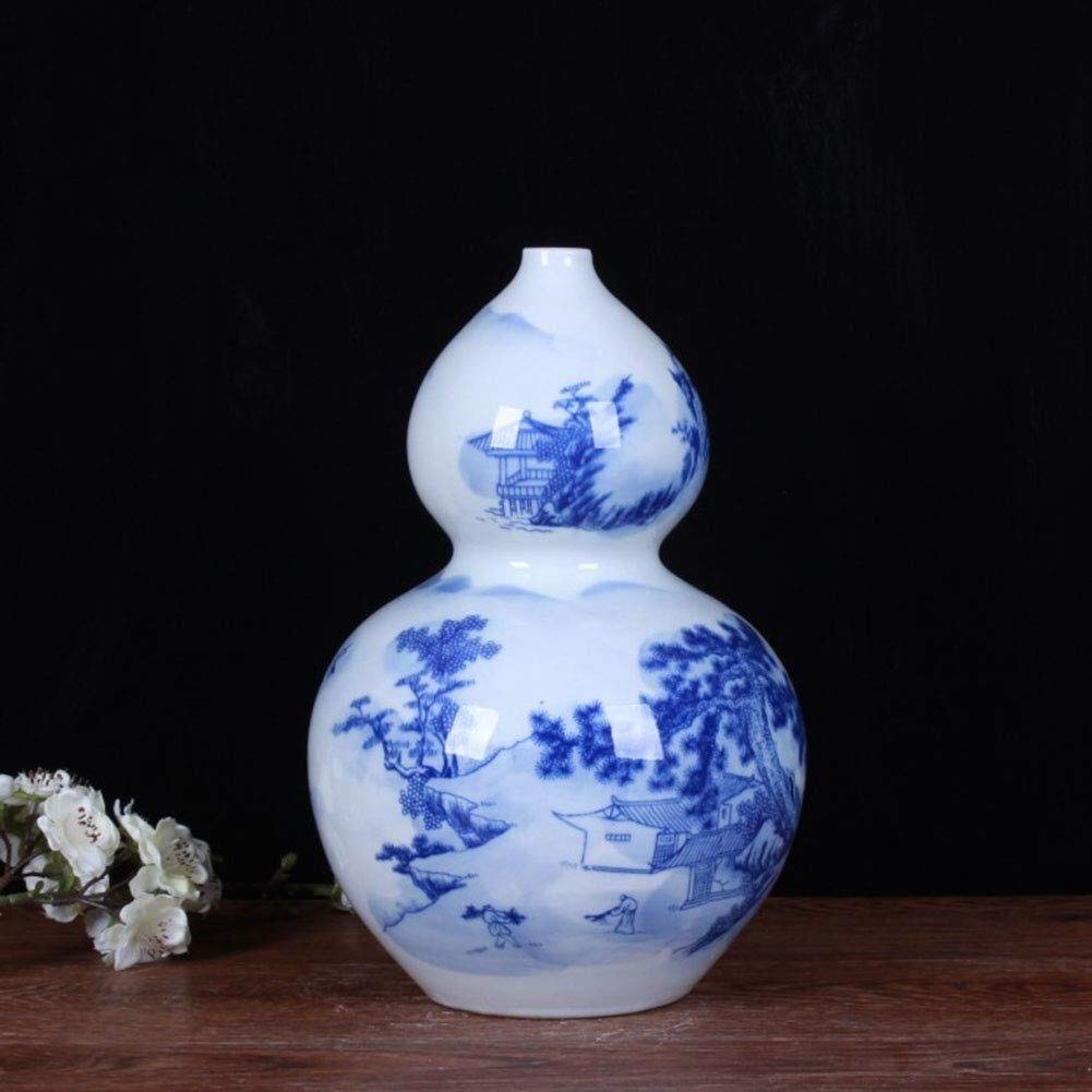 Creative Simplicity Ceramic Vase - Handmade Blue and White Porcelain Gourd Shape Table Decor with Precious Base (32x20x2.5cm) | Elegant Home Accessories for Living Room, Dining Table & Wedding Centerpieces