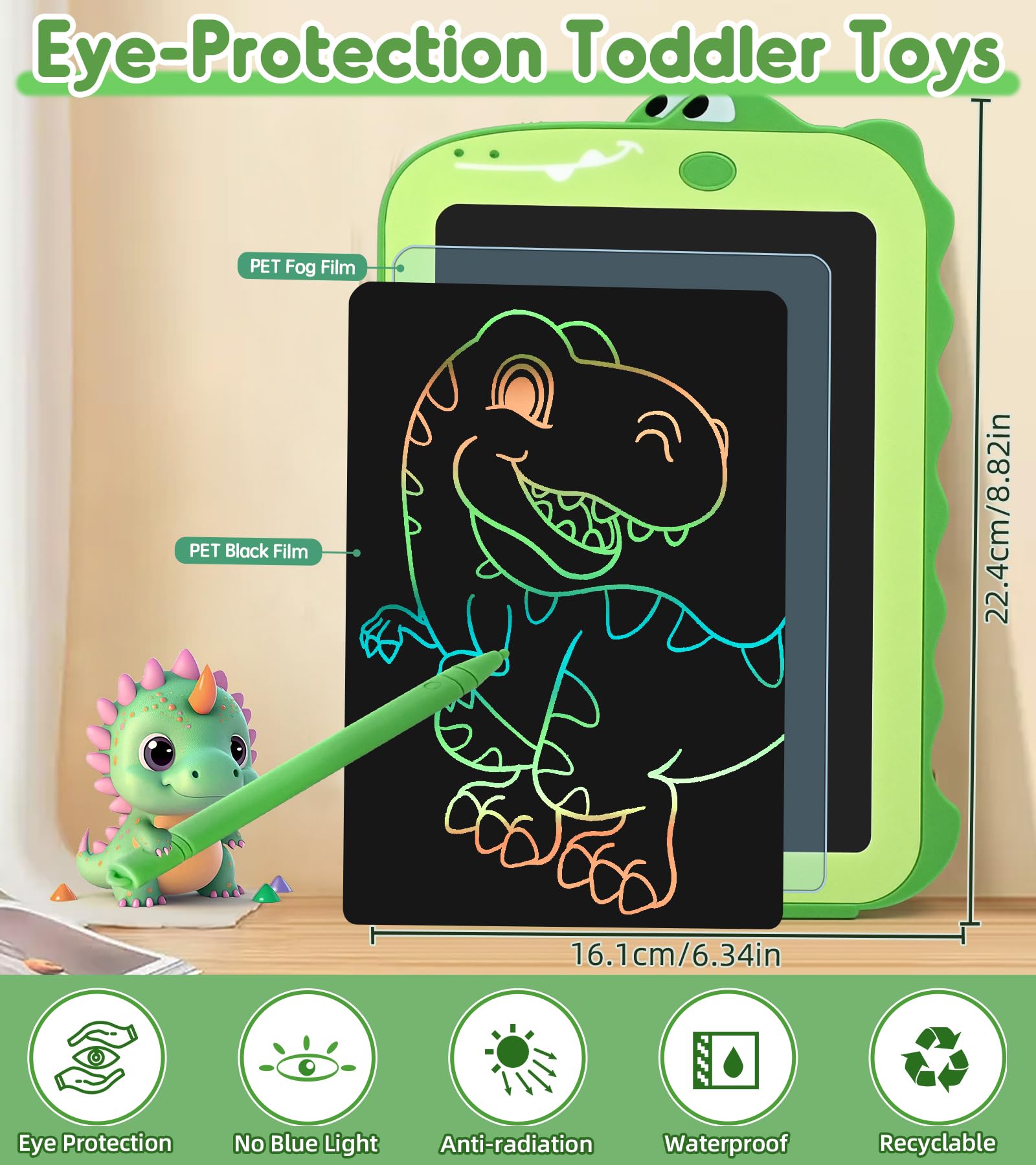 **LCD Writing Tablet for Kids - Dinosaur Drawing Board & Educational Learning Toy for Boys Girls Ages 2-8 | Toddler Travel Doodle Pad, Birthday Gift Idea for 3-7 Year Olds | Perfect for Home, School & Car Rides**