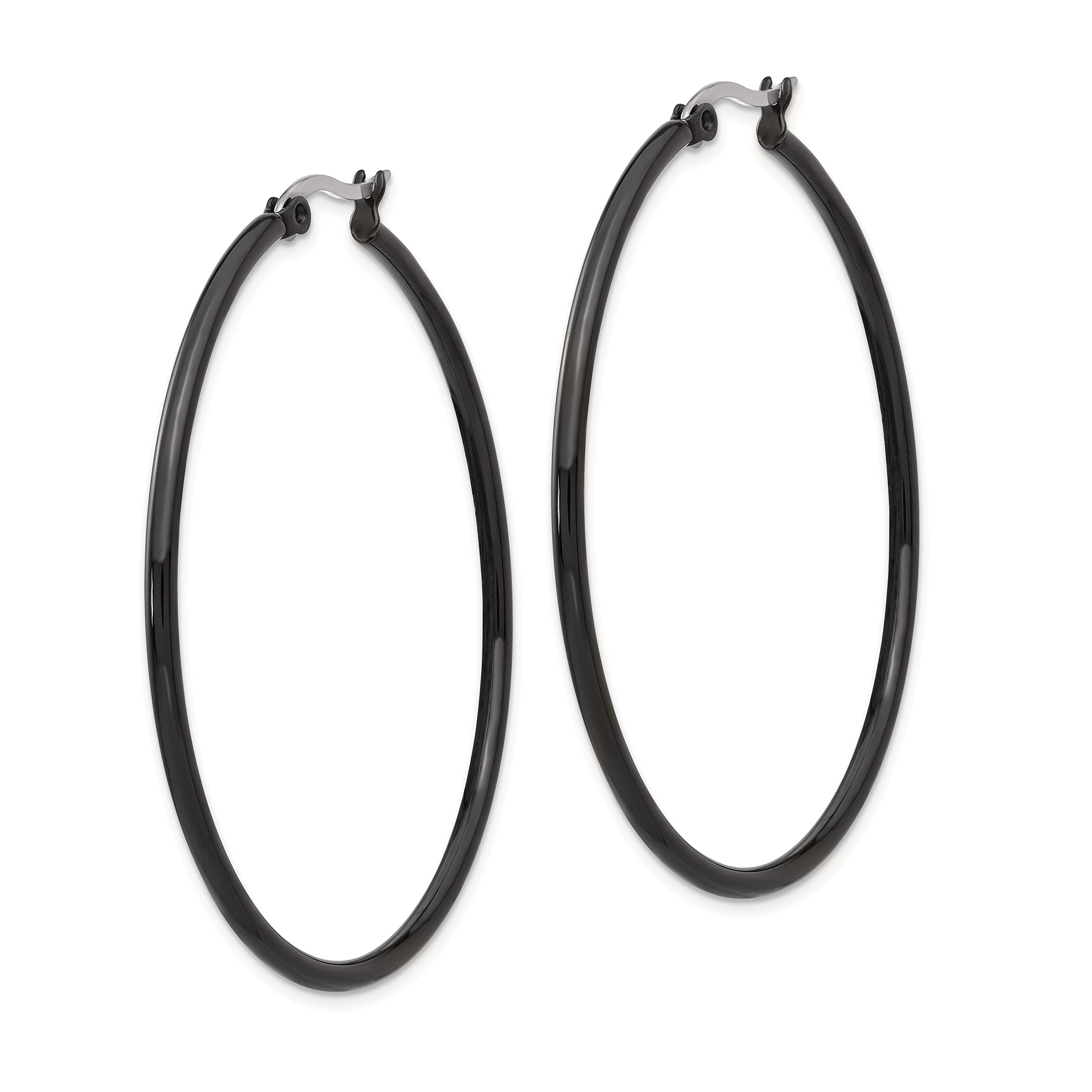 Stainless Steel Black 48mm 2mm Extra Large Hoop Earrings for Women - Fashion Statement Jewelry for Parties, Weddings & Everyday Wear