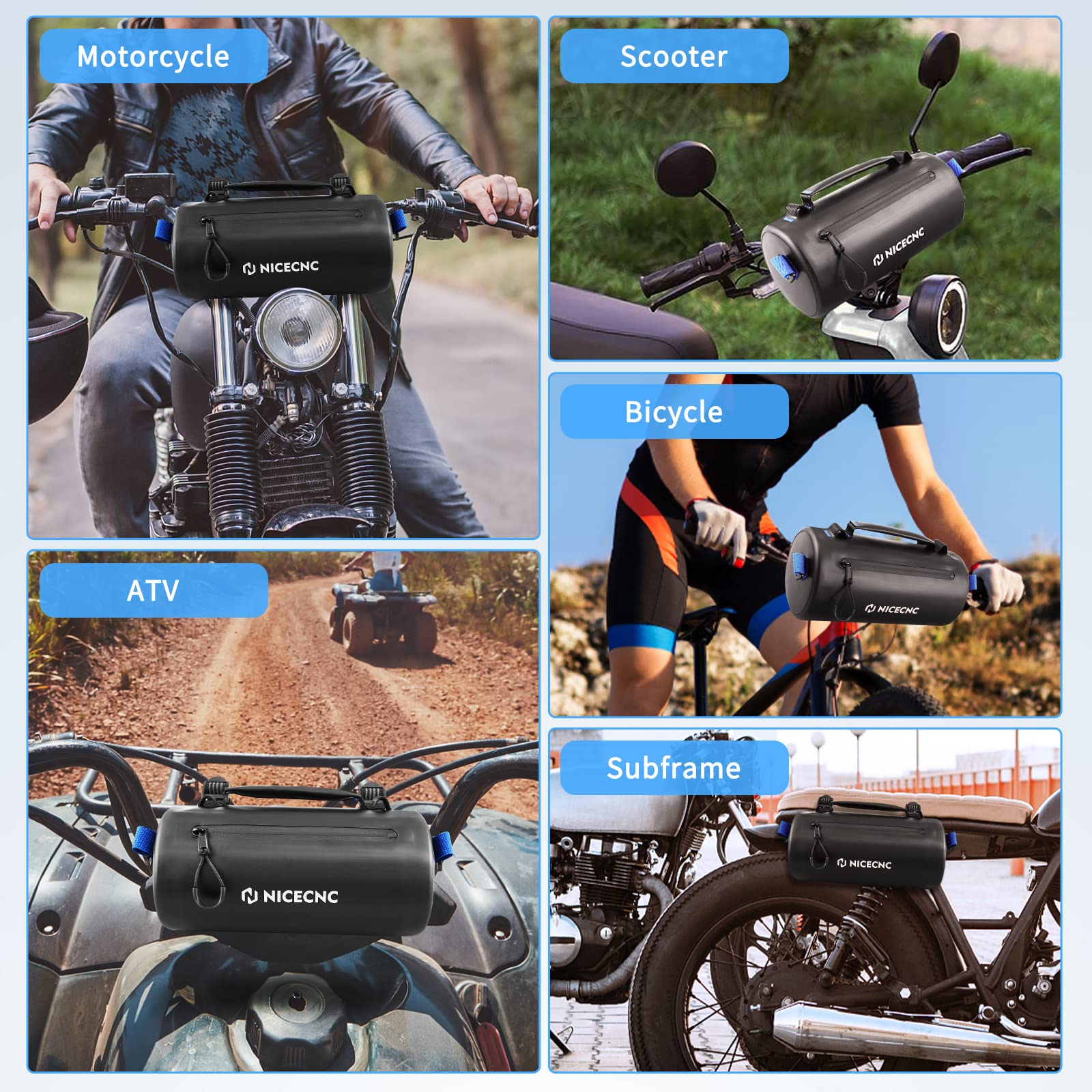 Waterproof Motorcycle Handlebar Bag - Universal Fit for Bike, ATV, Scooter - Anti-Deformation & Seepage-Proof Fabric with Waterproof Zipper - Durable Motorcycle Accessories Storage Bag - Perfect for Commuting, Off-Roading & Adventure Riding