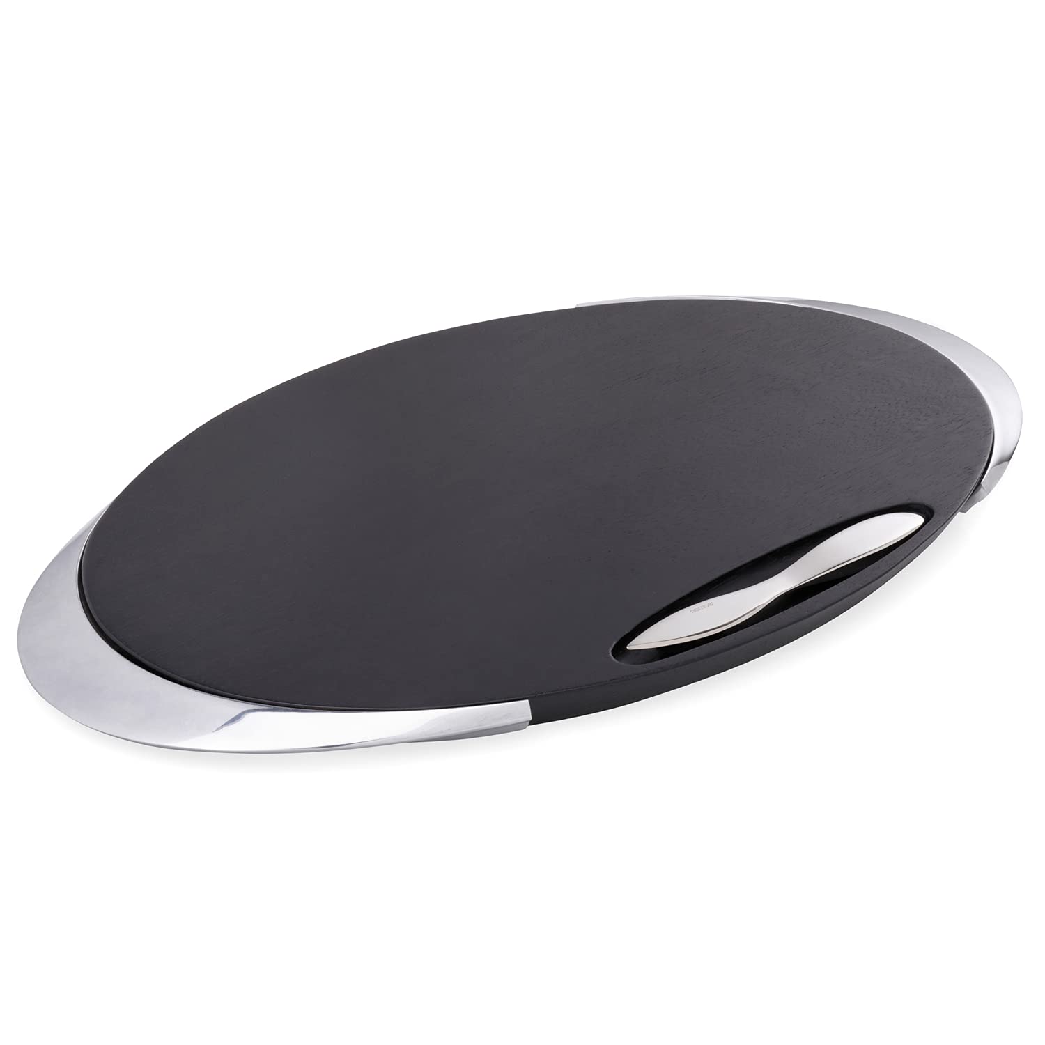 Premium Nambe Noir Acacia Wood Cheese Board Set with Stainless Steel Knife - 18