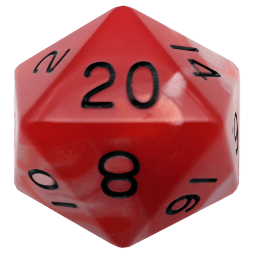 35mm Mega Acrylic D20 Dice Set - Red & White with Bold Black Numbers - Perfect for Tabletop RPG Games, D&D, Board Games and Collectors